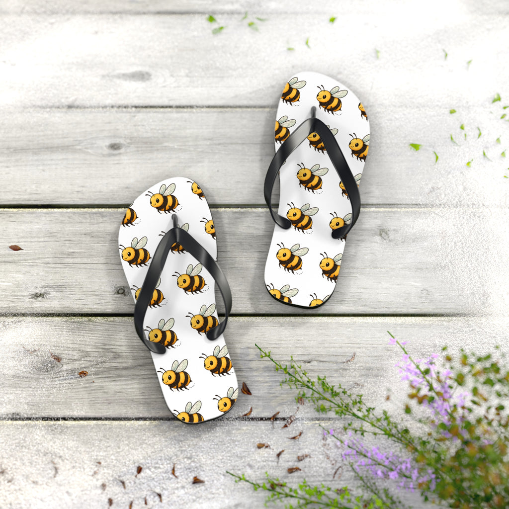 Bee Pattern Flip Flops — Cute Yellow Bee Summer Sandals