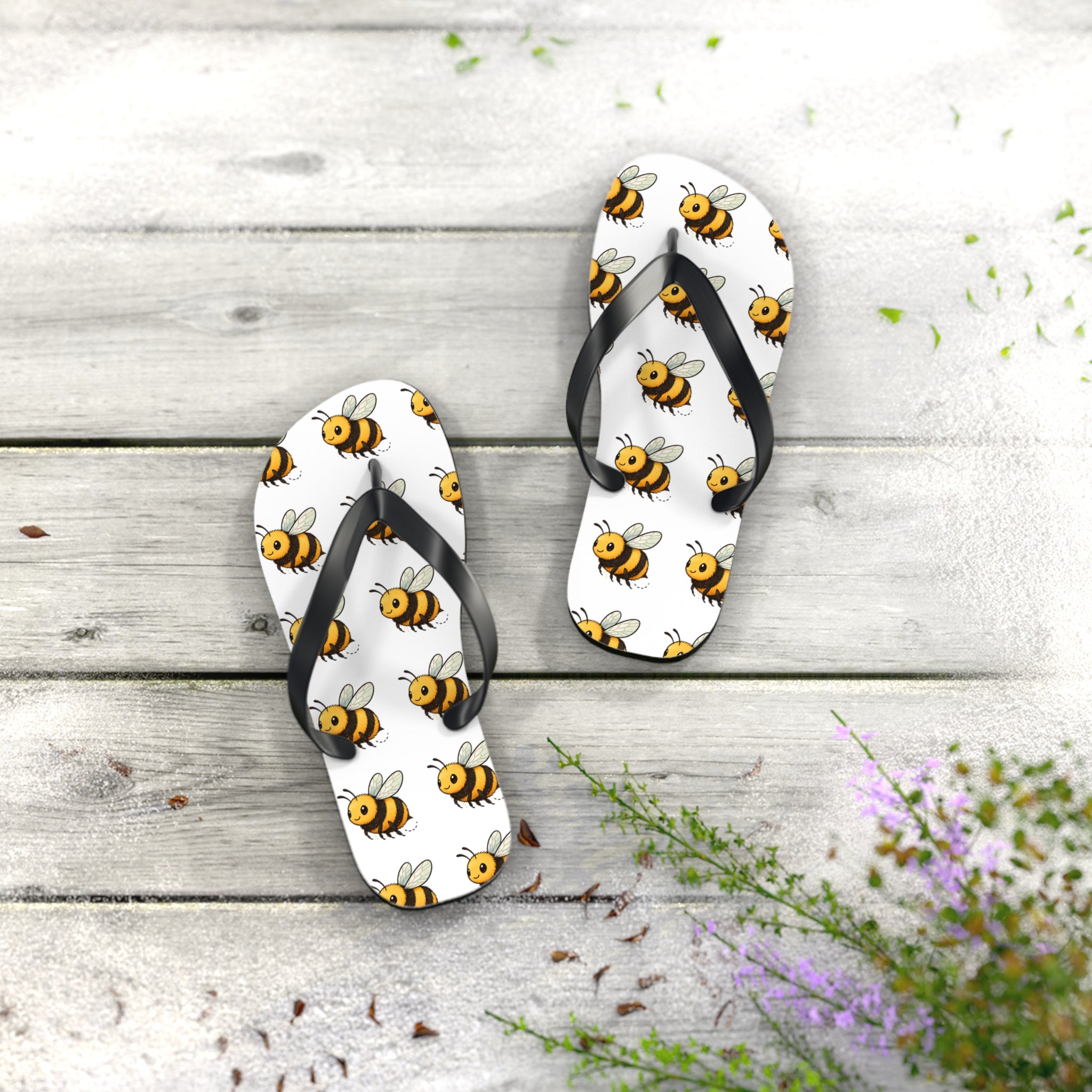 Bee Pattern Flip Flops — Cute Yellow Bee Summer Sandals