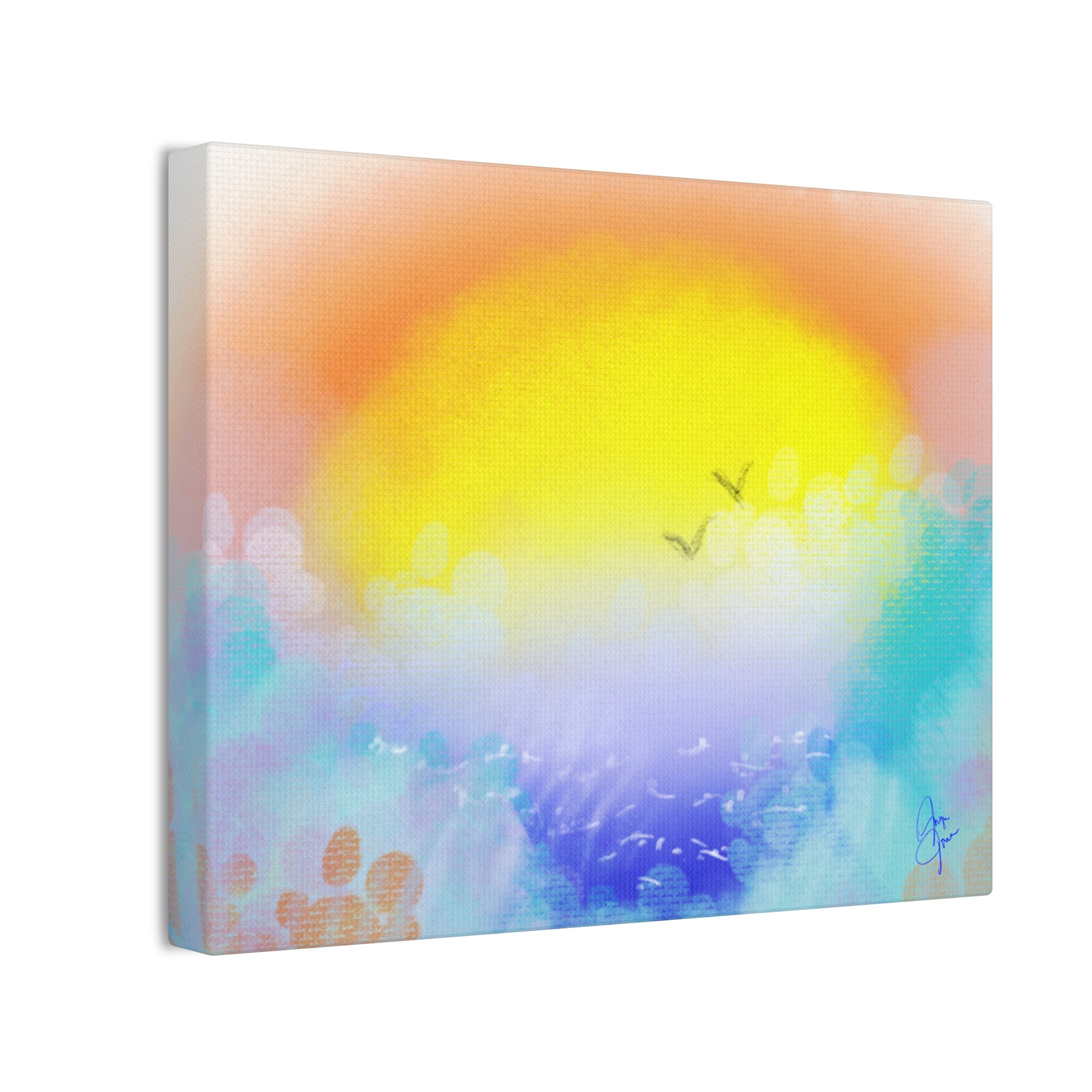 Sunrise Seascape Canvas Wall Art – Pastel Ocean Waves with Birds