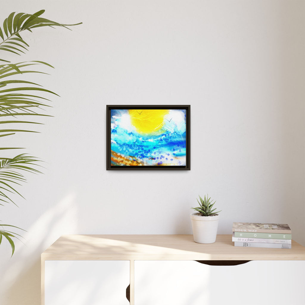 Sunshine Shore Matte Canvas Framed Wall Art — Bright Abstract Beach Print