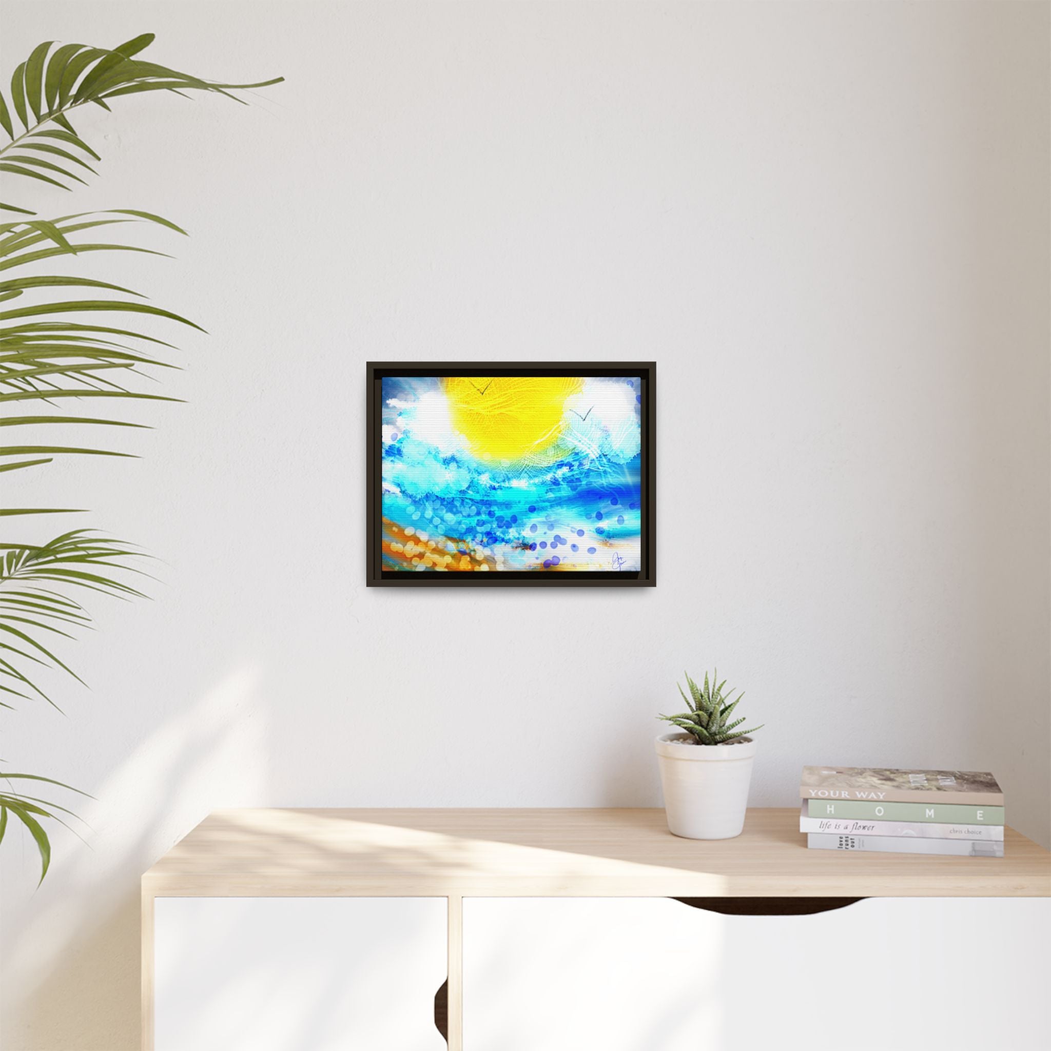 Sunshine Shore Matte Canvas Framed Wall Art — Bright Abstract Beach Print