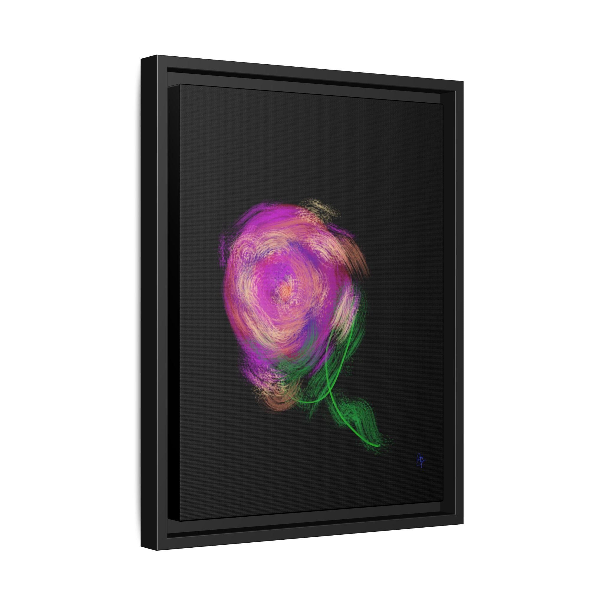 Abstract Rose Swirl Matte Framed Canvas — Multicolor Floral Wall Art