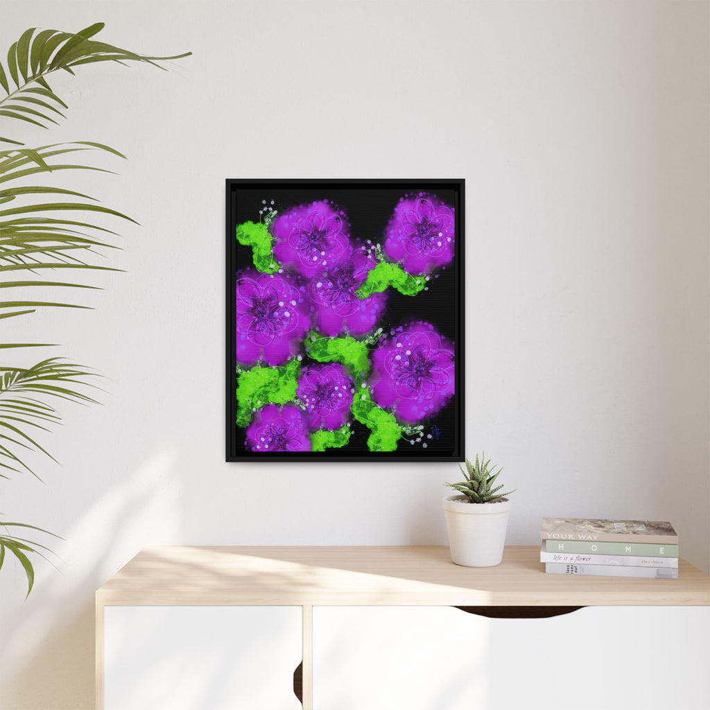 Framed Floral Canvas Print — Matte Multi-Color Blooms Wall Art