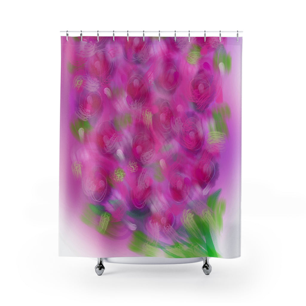 Floral Pink Rose Shower Curtain — Blurred Bouquet Bathroom Decor