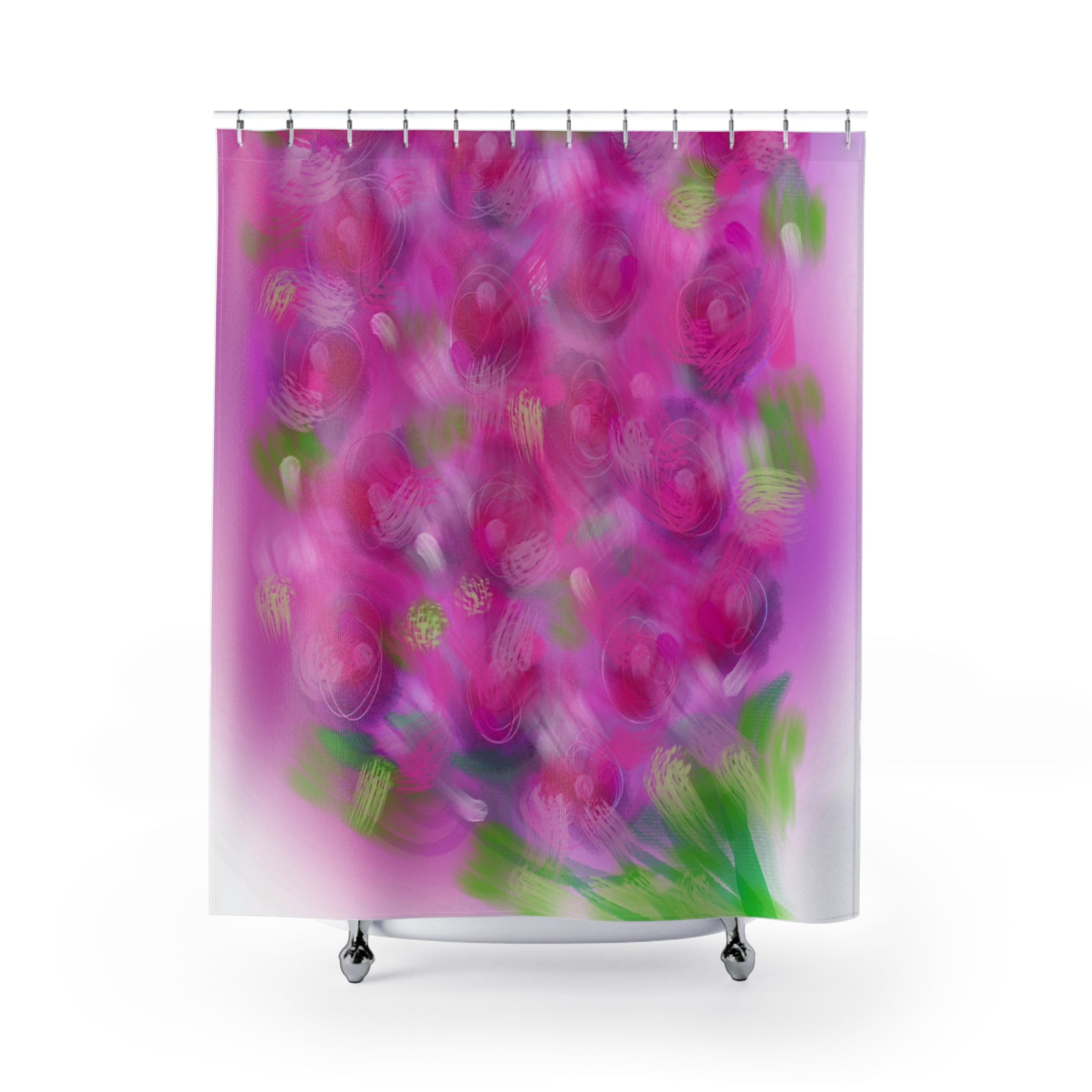 Floral Pink Rose Shower Curtain — Blurred Bouquet Bathroom Decor