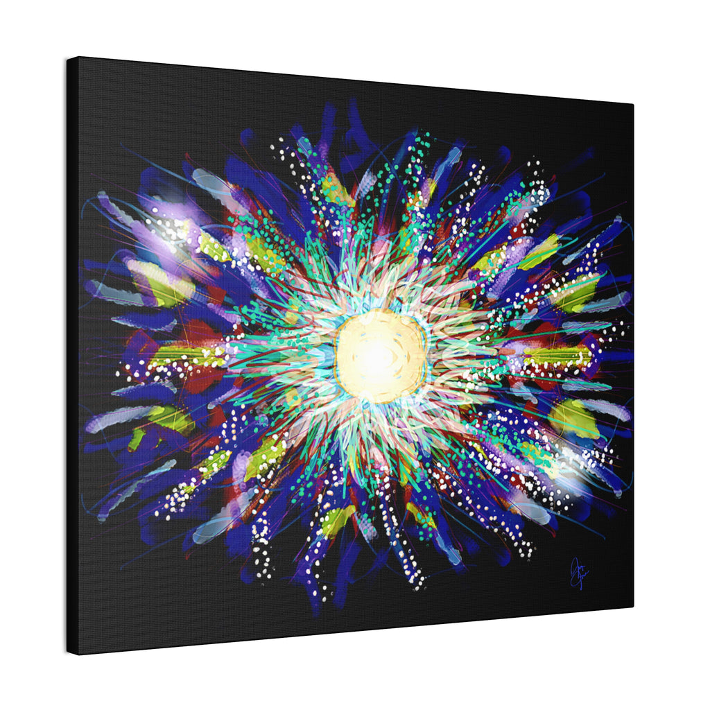 Abstract Cosmic Burst Canvas Wall Art — Colorful Sunflower Explosion on Black