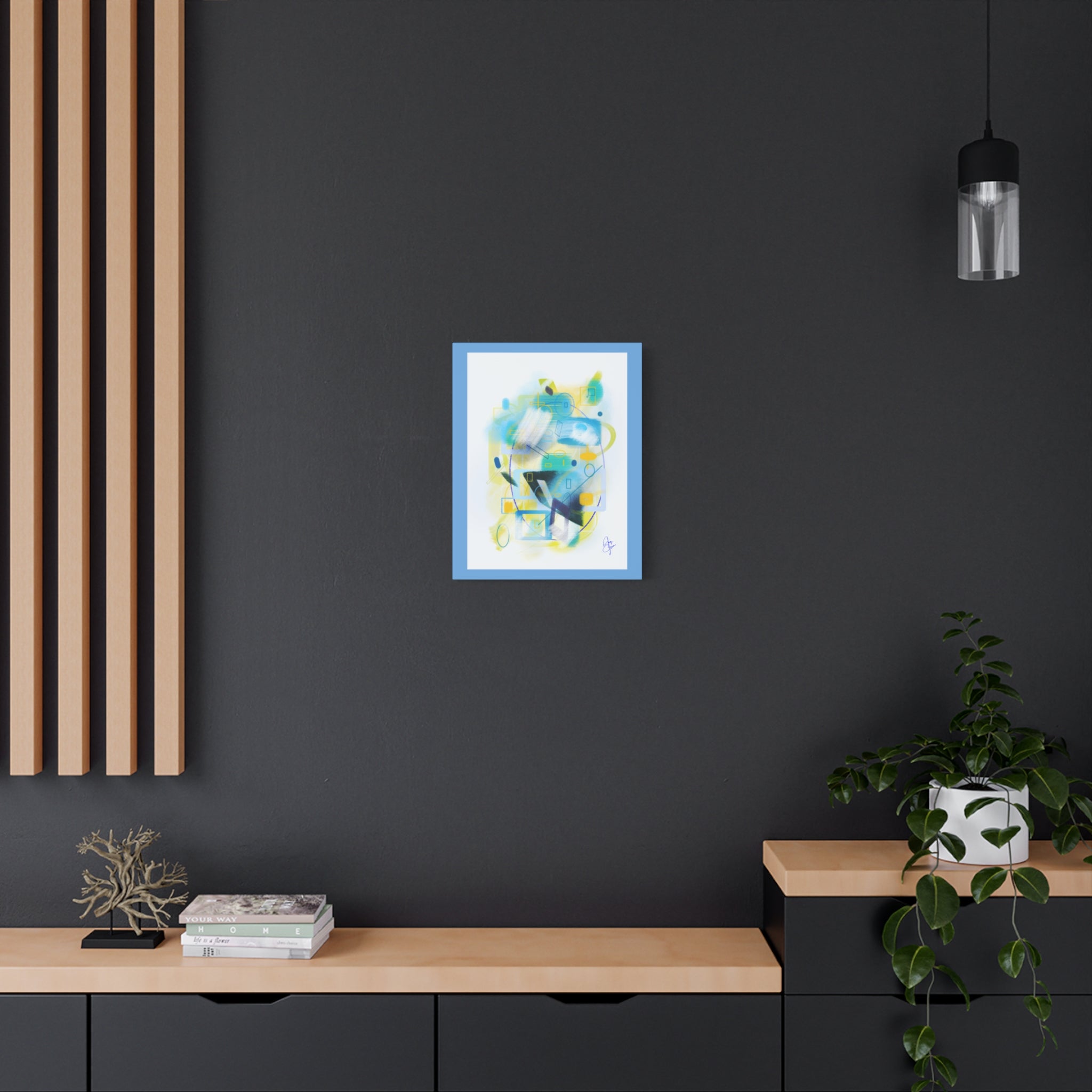 Abstract Blue & Yellow Geometry Canvas Print — Modern Stretched Wall Art