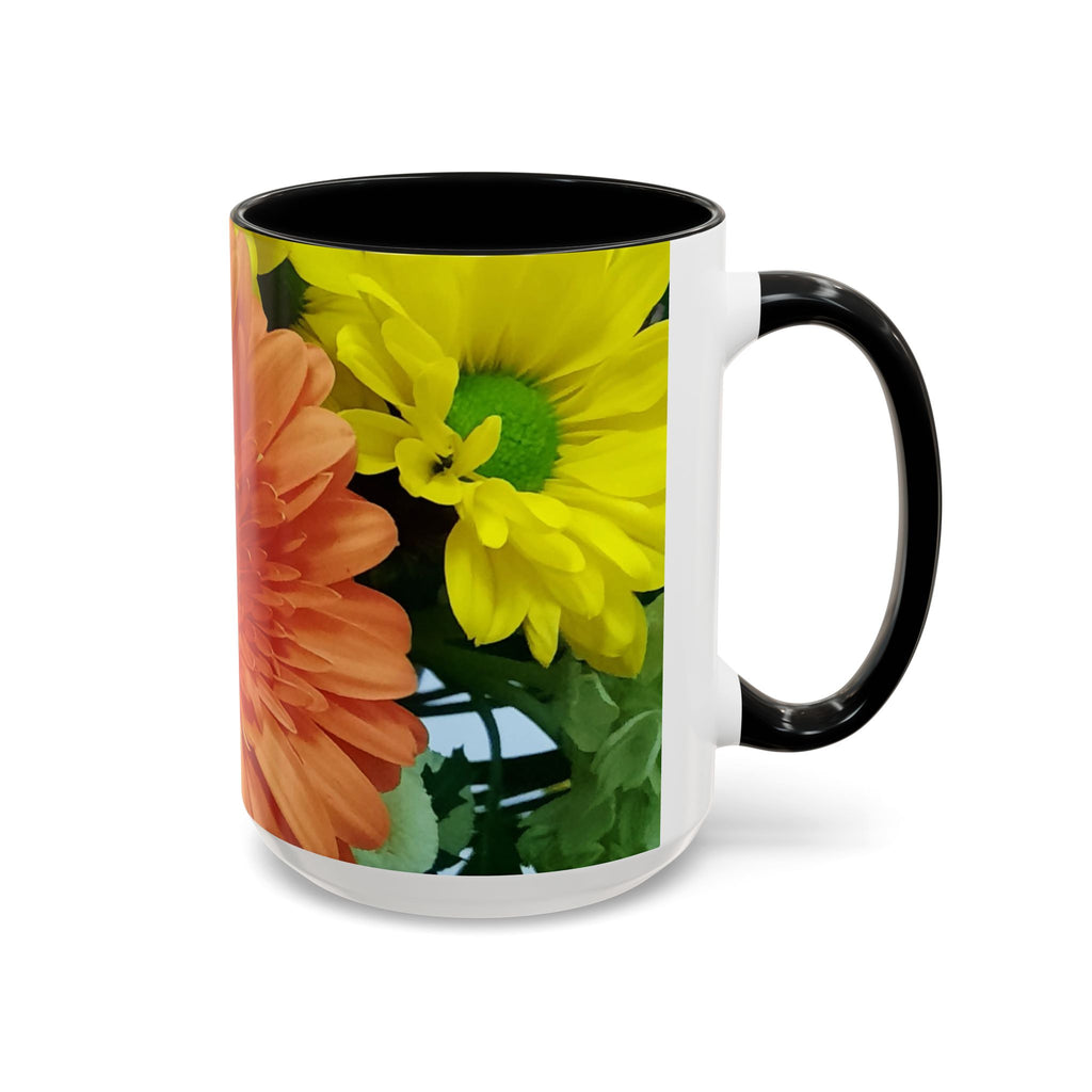 Floral Gerbera Accent Coffee Mug — Orange & Yellow Daisy Photo Wrap (11/15 oz)