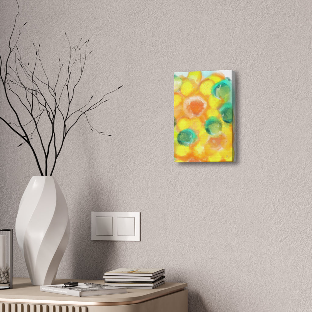 Abstract Sunshine Circles Canvas Art – Vibrant Yellow & Teal Stretched Wall Decor