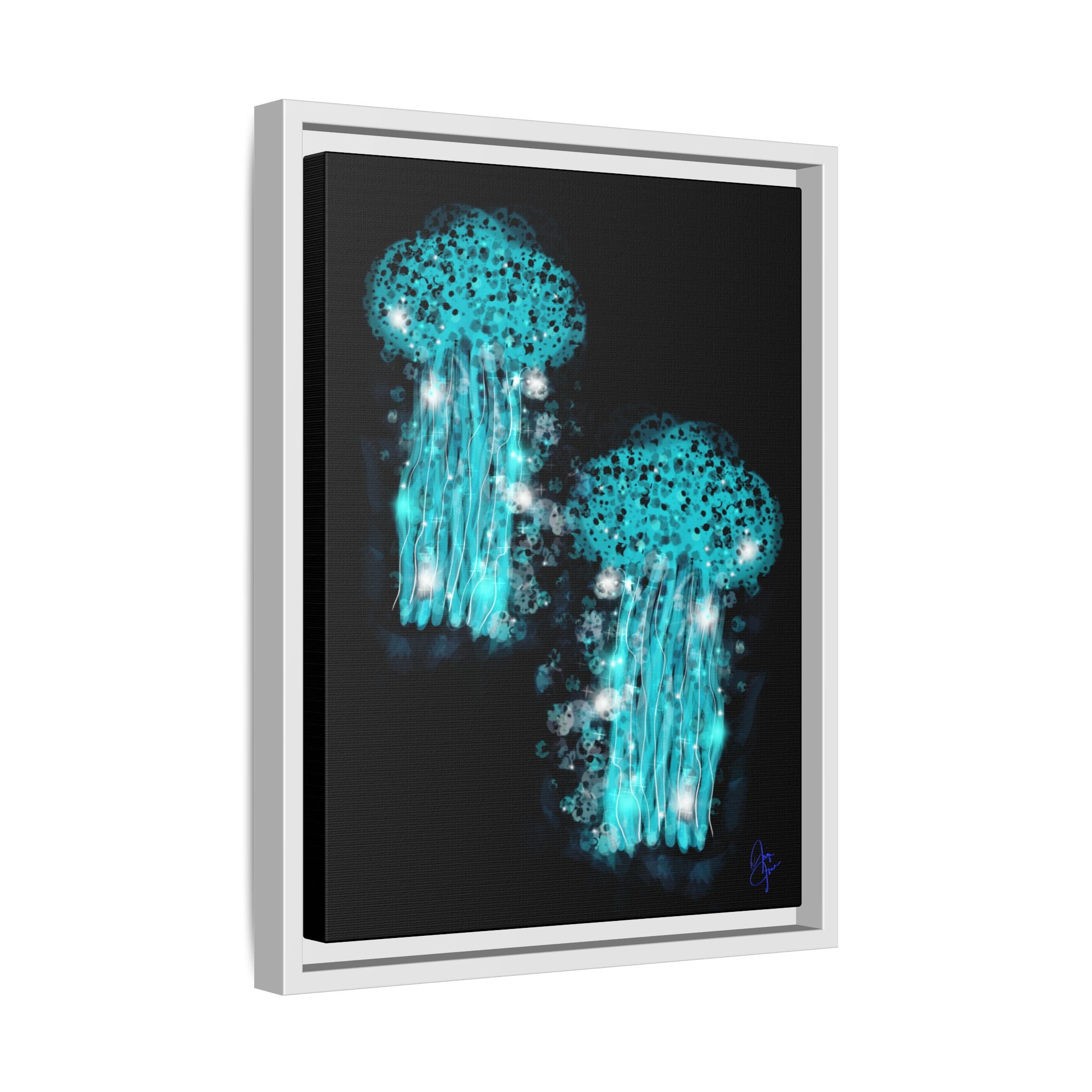 Glowing Jellyfish Art Print — Framed Matte Canvas