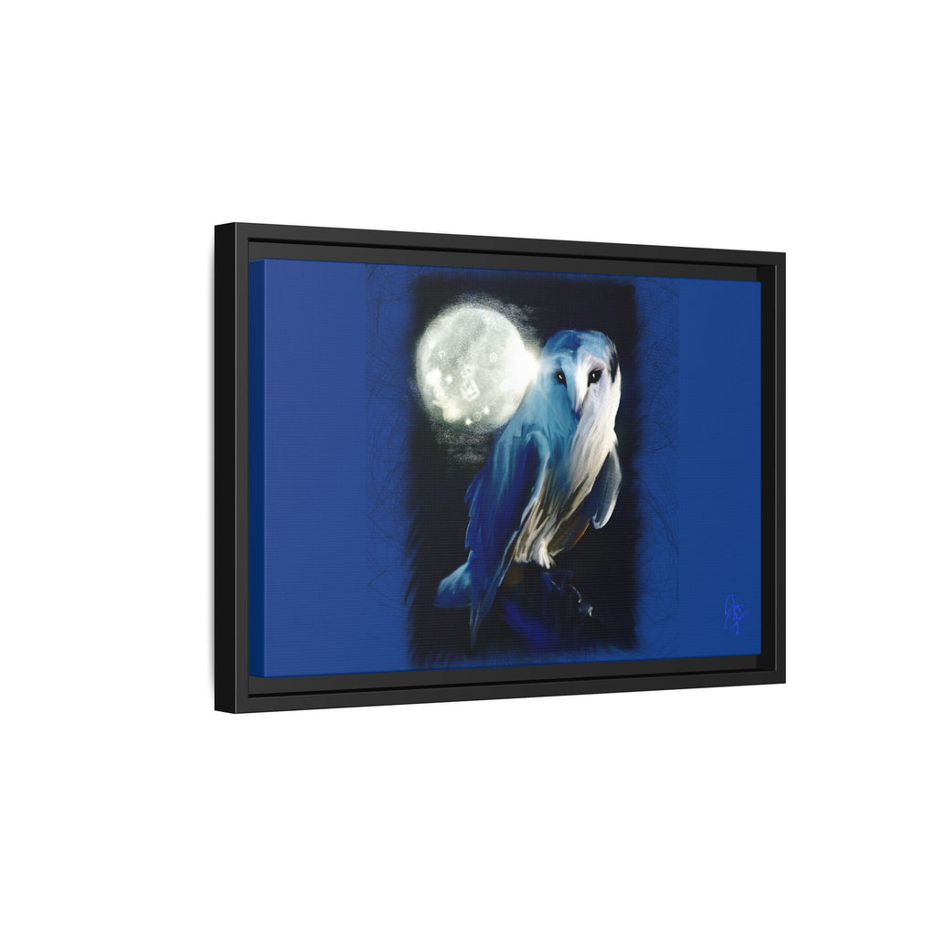 Moonlight Owl Matte Framed Canvas — Mystical Blue Owl Wall Art