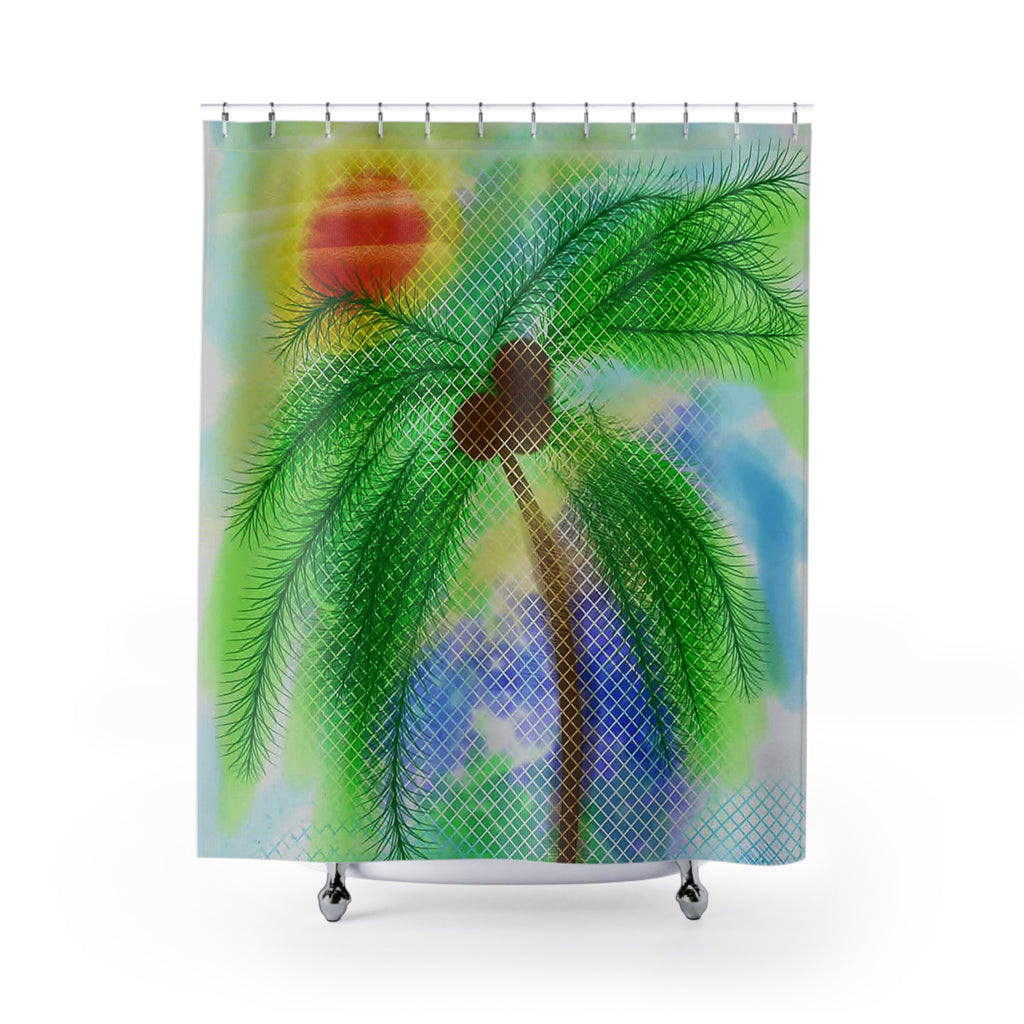 Tropical Palm Shower Curtain — Heart Coconut Beach Vibe