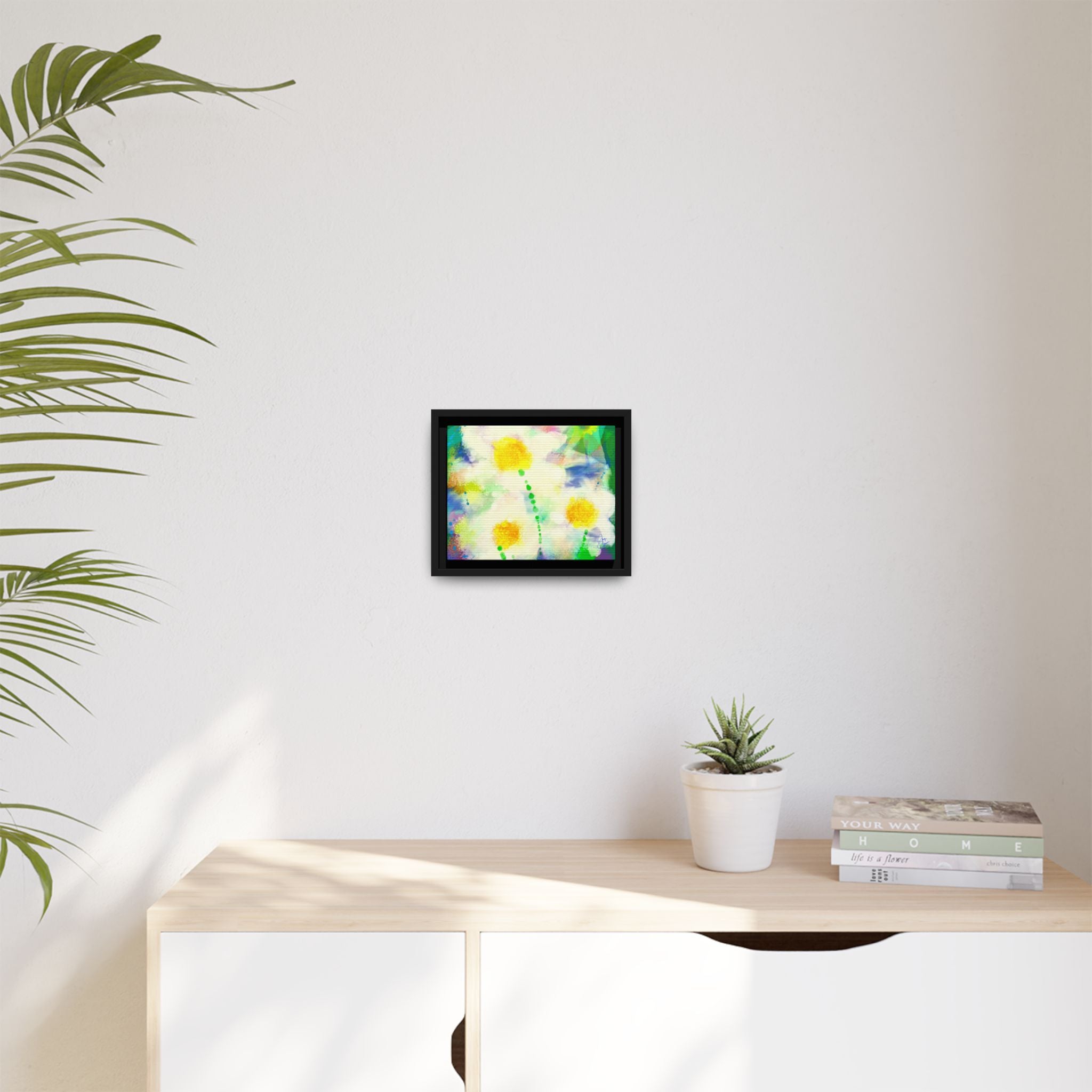 Framed Matte Canvas - Watercolor Yellow Floral Abstract Wall Art