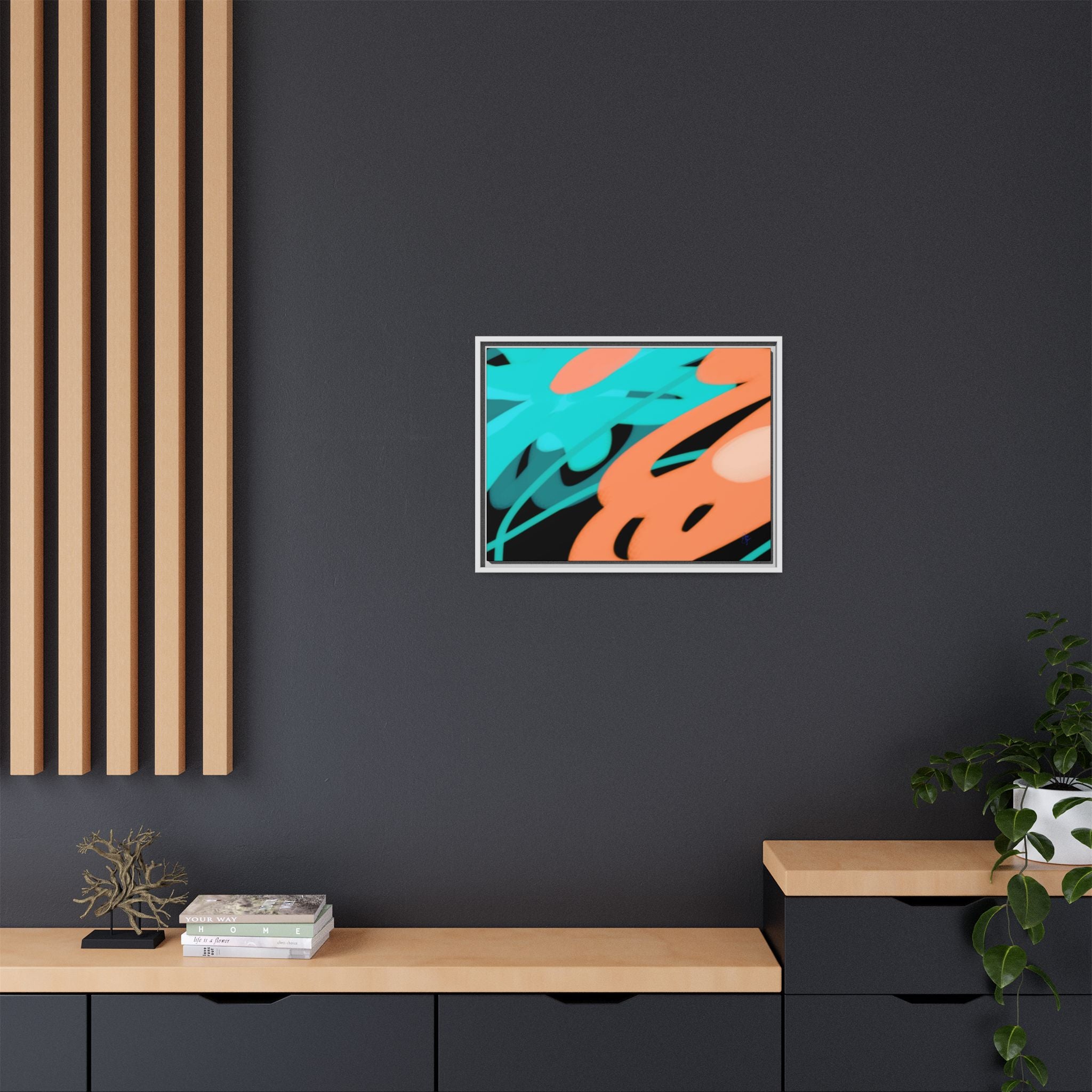 Abstract Teal & Coral Splash Framed Canvas