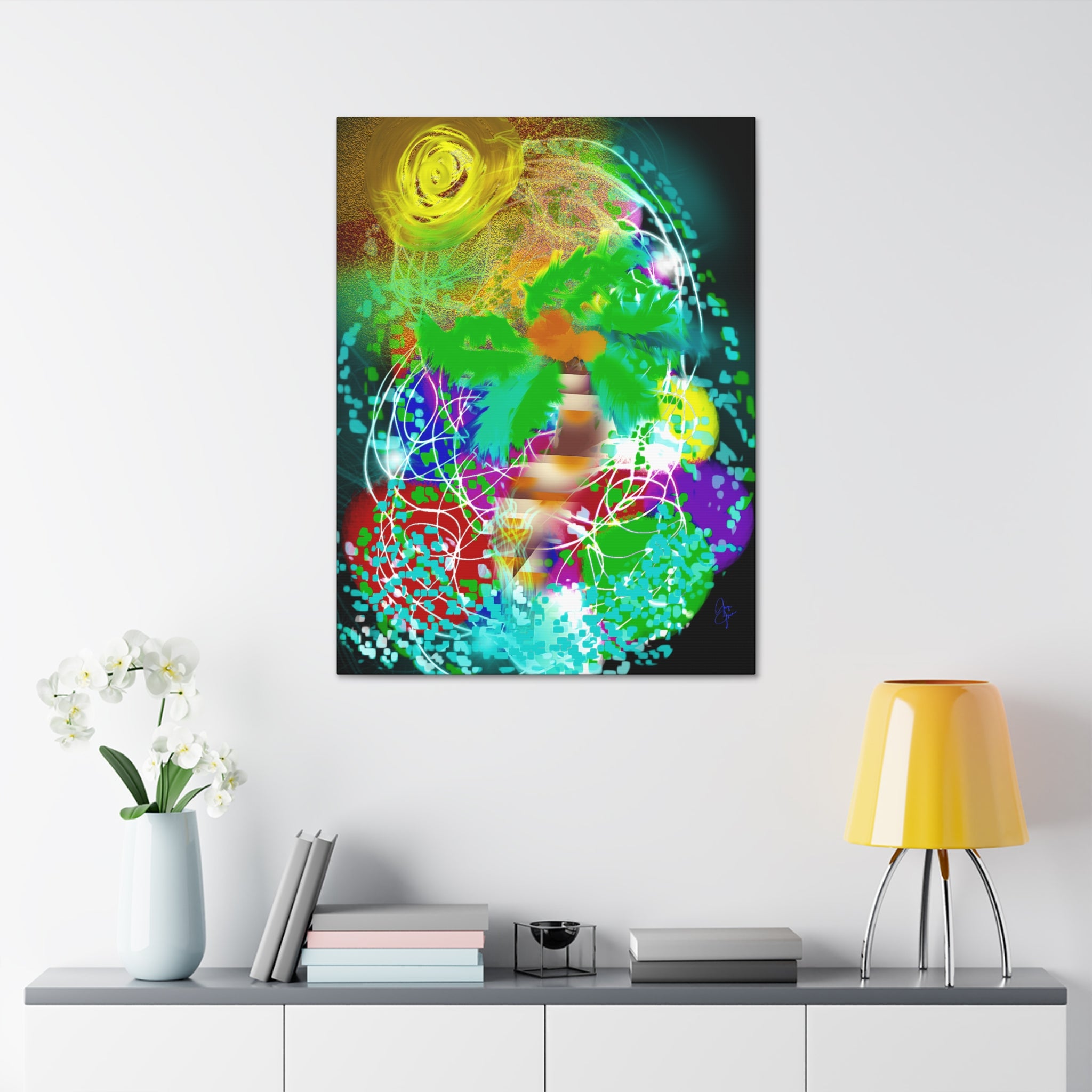 Tropical Abstract Canvas Print — Colorful Palm Tree Wall Art Stretched 1.5"