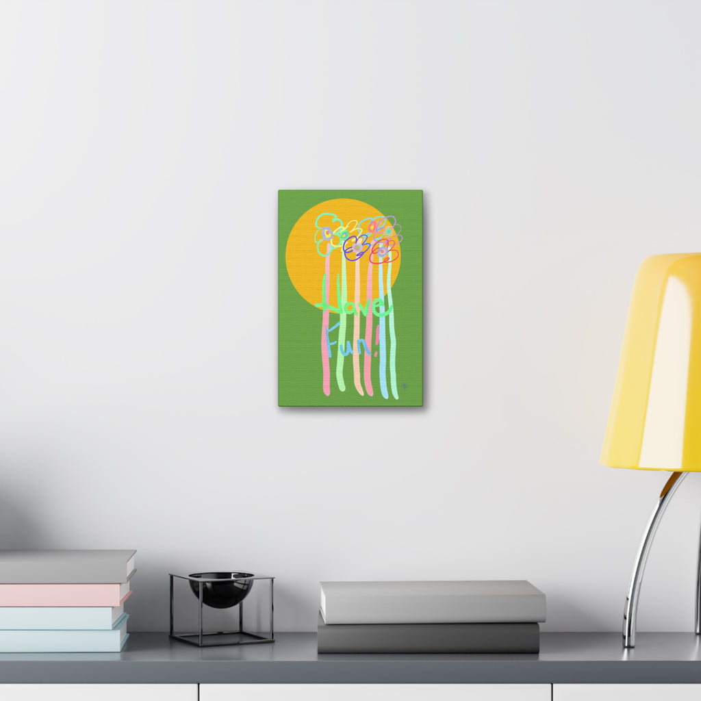 Have Fun Floral Canvas Art — Bright Green Stretched Wall Decor