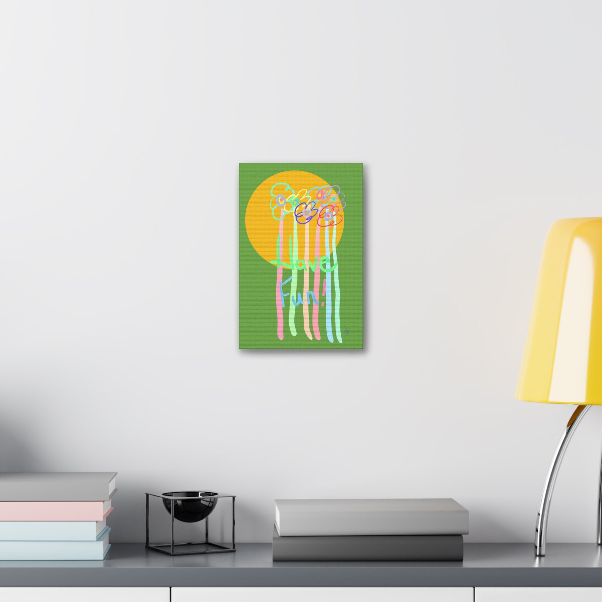 Have Fun Floral Canvas Art — Bright Green Stretched Wall Decor