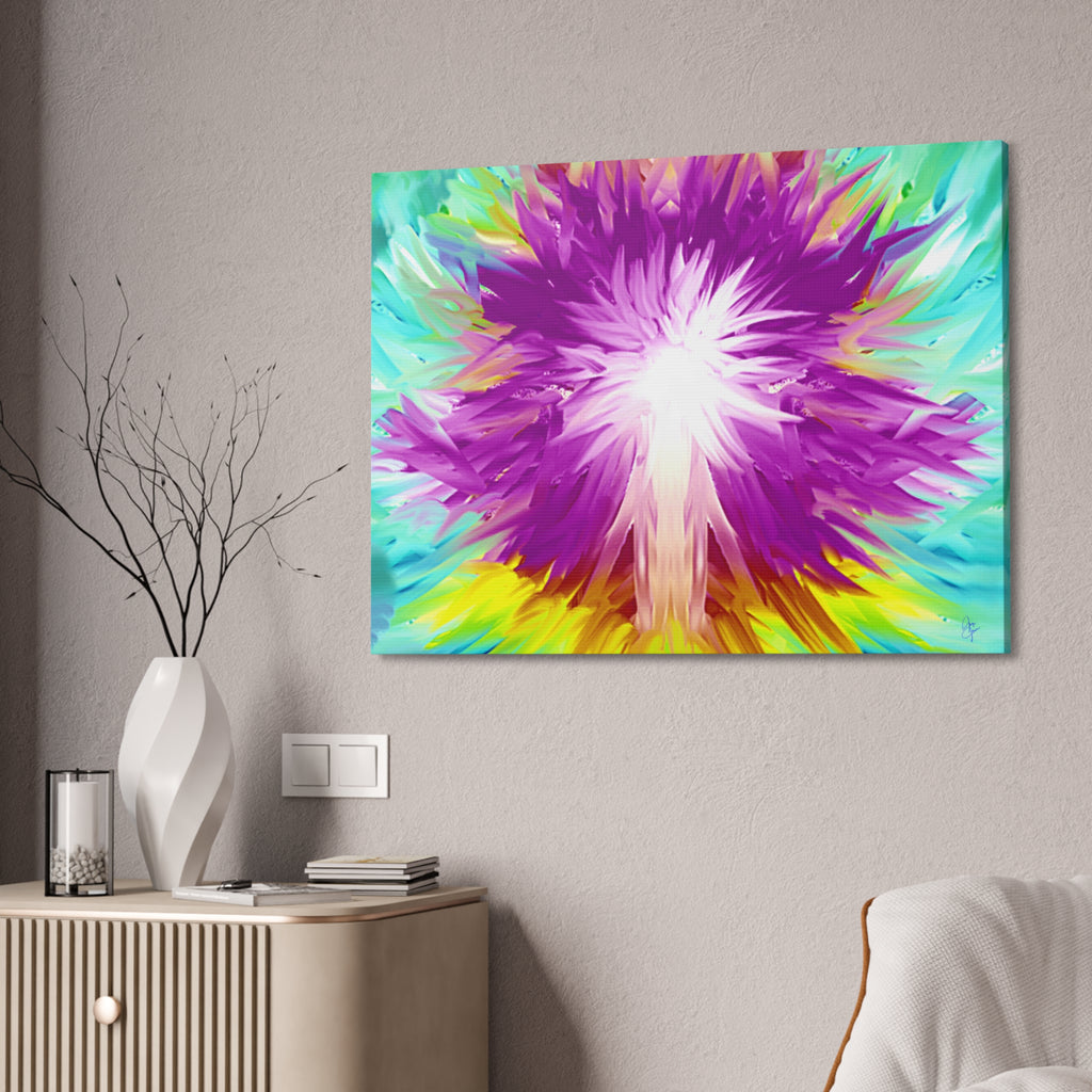 Abstract Radiant Burst Canvas - Vibrant Purple Floral Wall Art (Stretched 1.5")