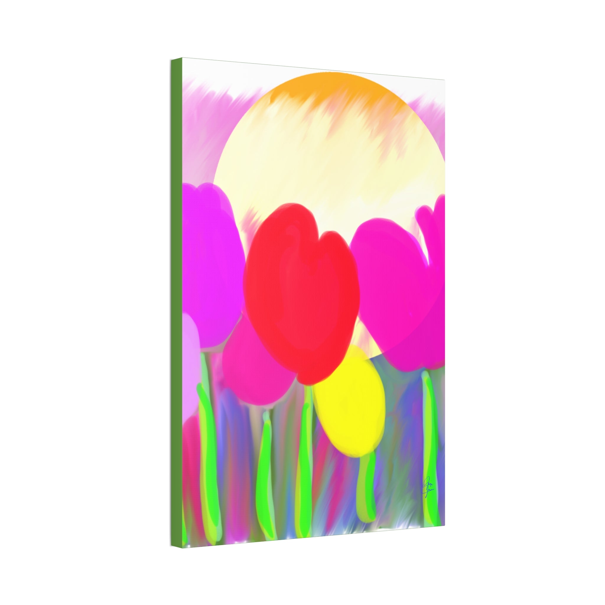 Bright Tulip Canvas Wall Art — Colorful Heart Flowers Stretched Canvas