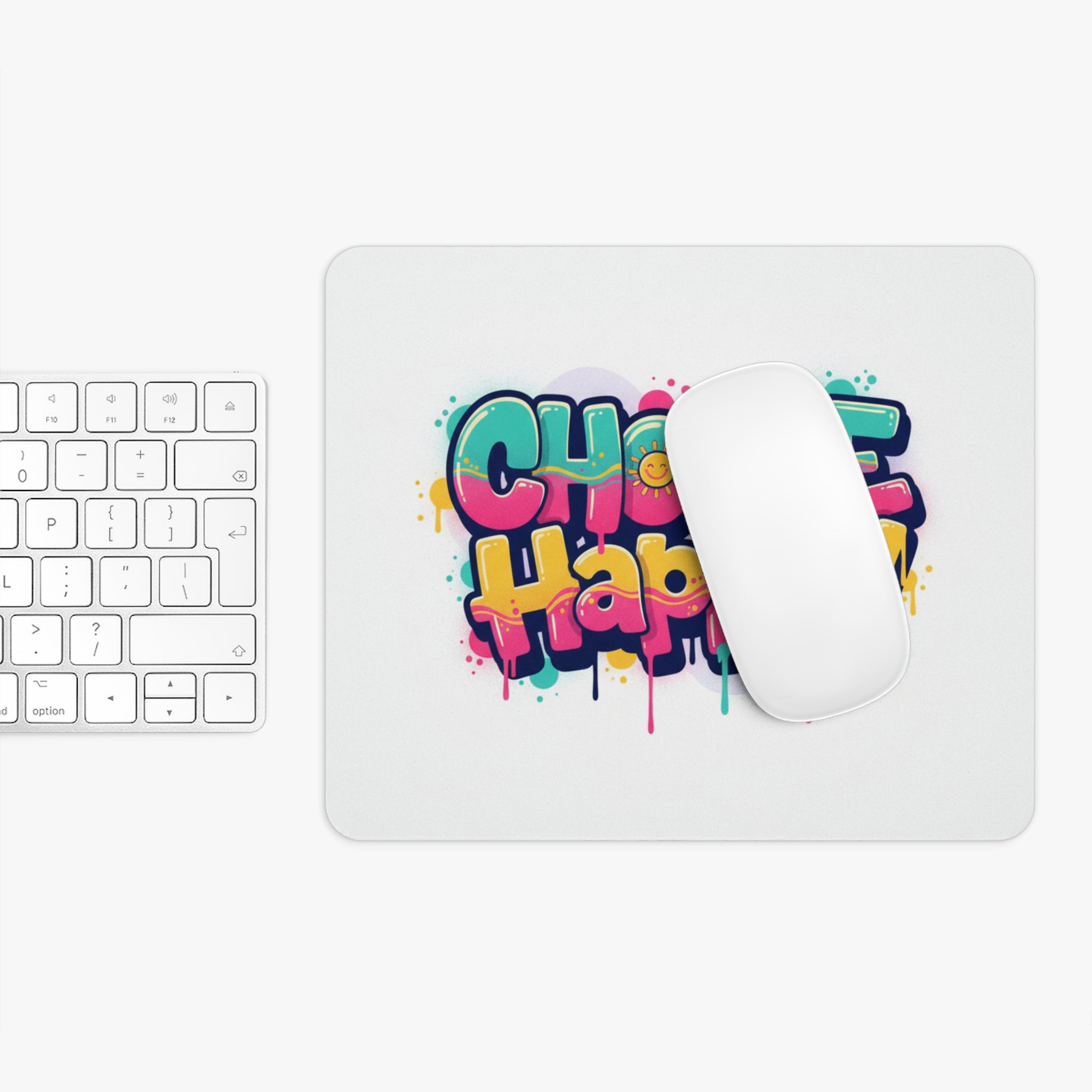 Choose Happy! Colorful Graffiti Mouse Pad — Motivational Desk Accessory