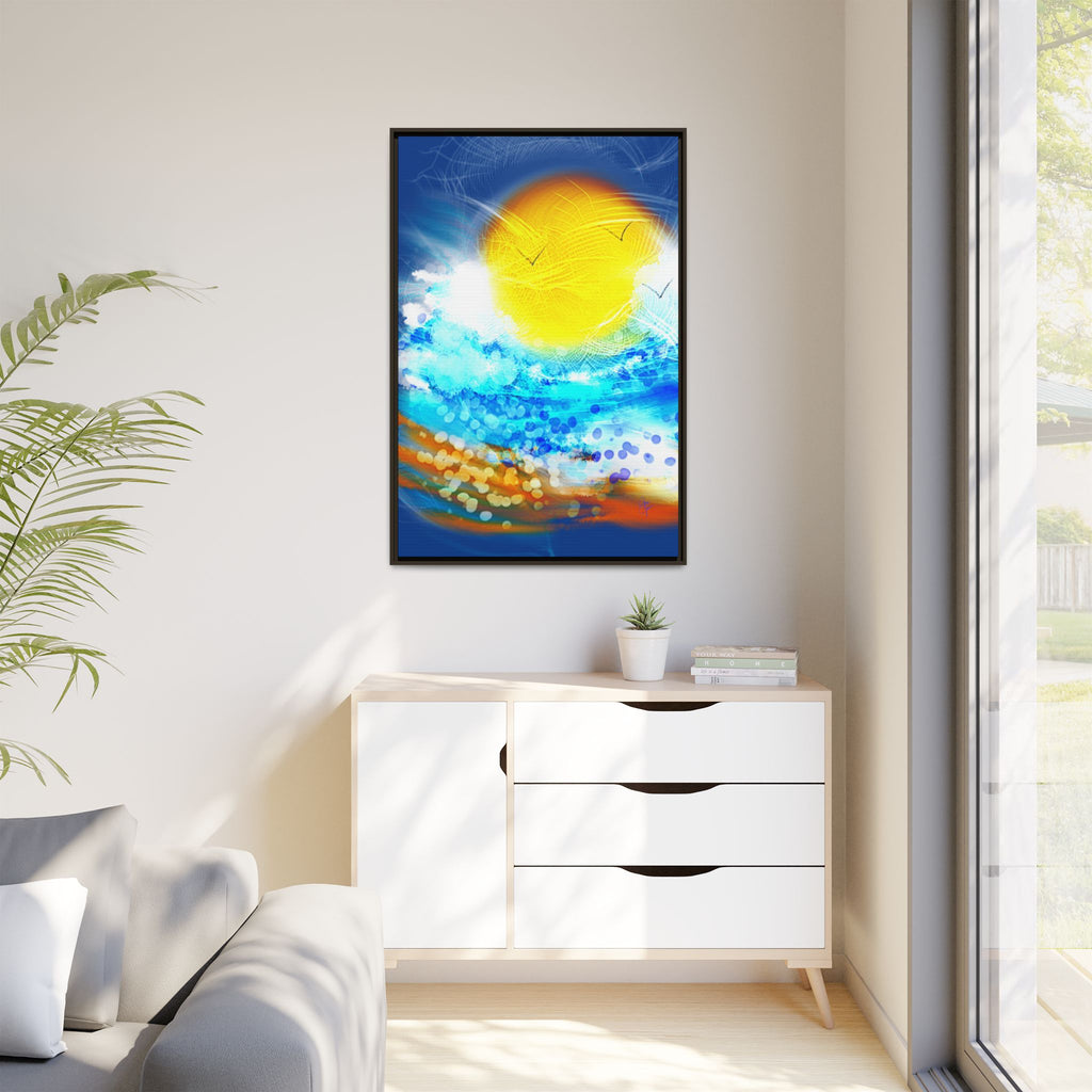 Sunshine Shore Matte Canvas Framed Wall Art — Bright Abstract Beach Print