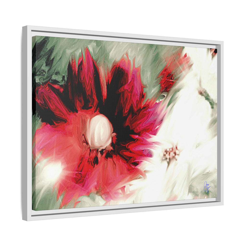 Framed Matte Canvas Print — Blurred Red & White Floral Art