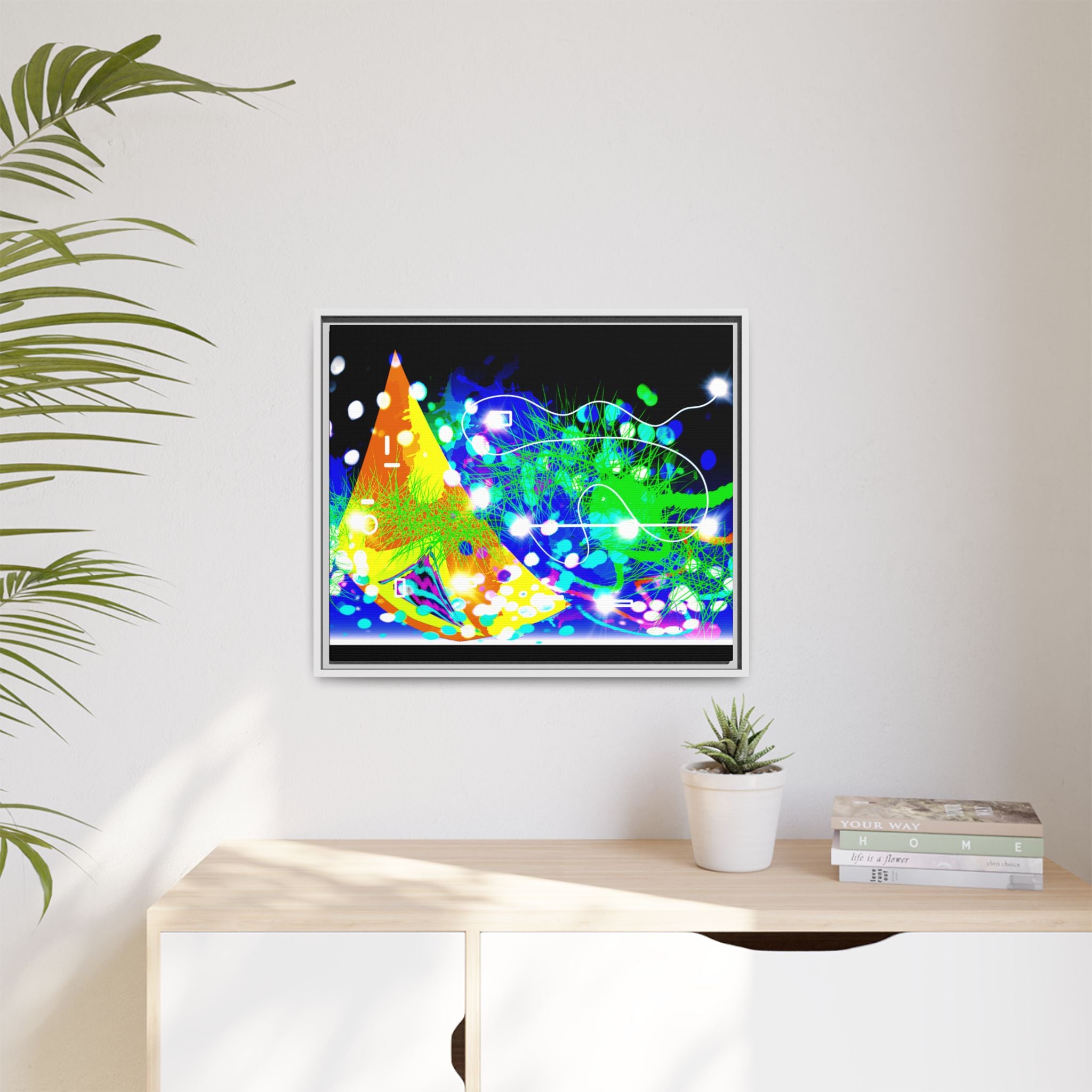 Abstract Neon Wave Matte Canvas Framed Art