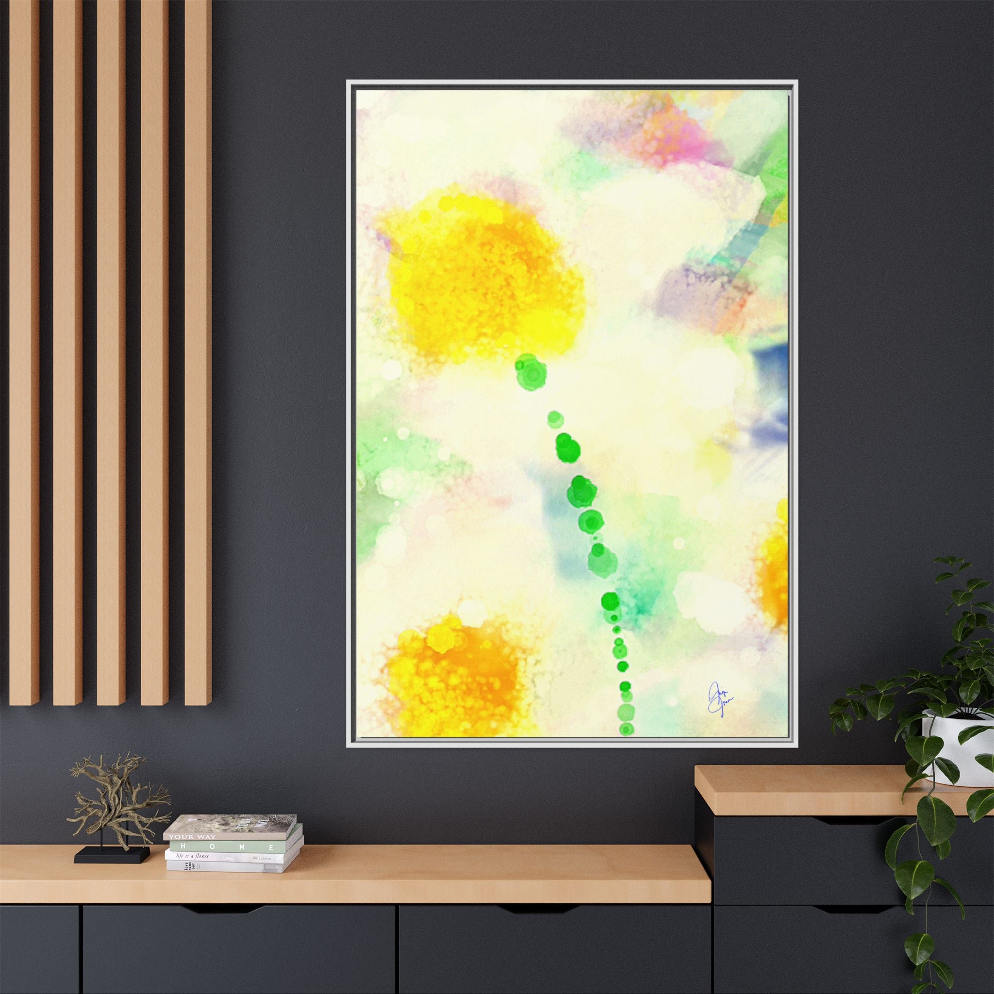 Framed Matte Canvas - Watercolor Yellow Floral Abstract Wall Art