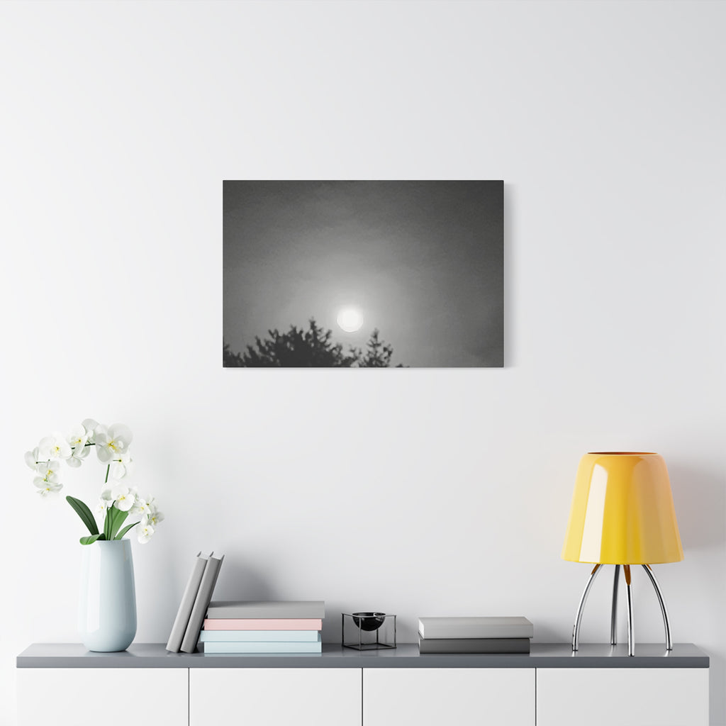 Moonlit Sky Canvas Wall Art — Black & White Night Landscape