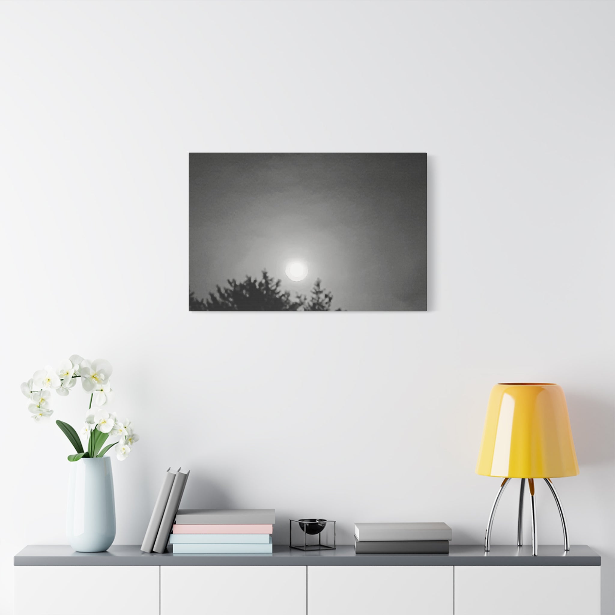 Moonlit Sky Canvas Wall Art — Black & White Night Landscape