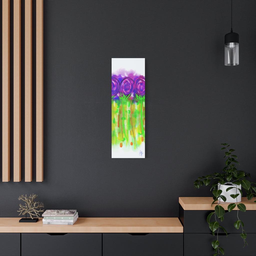 Abstract Purple Flowers Matte Canvas Wall Art — Vibrant Floral Painting on Stretched Canvas