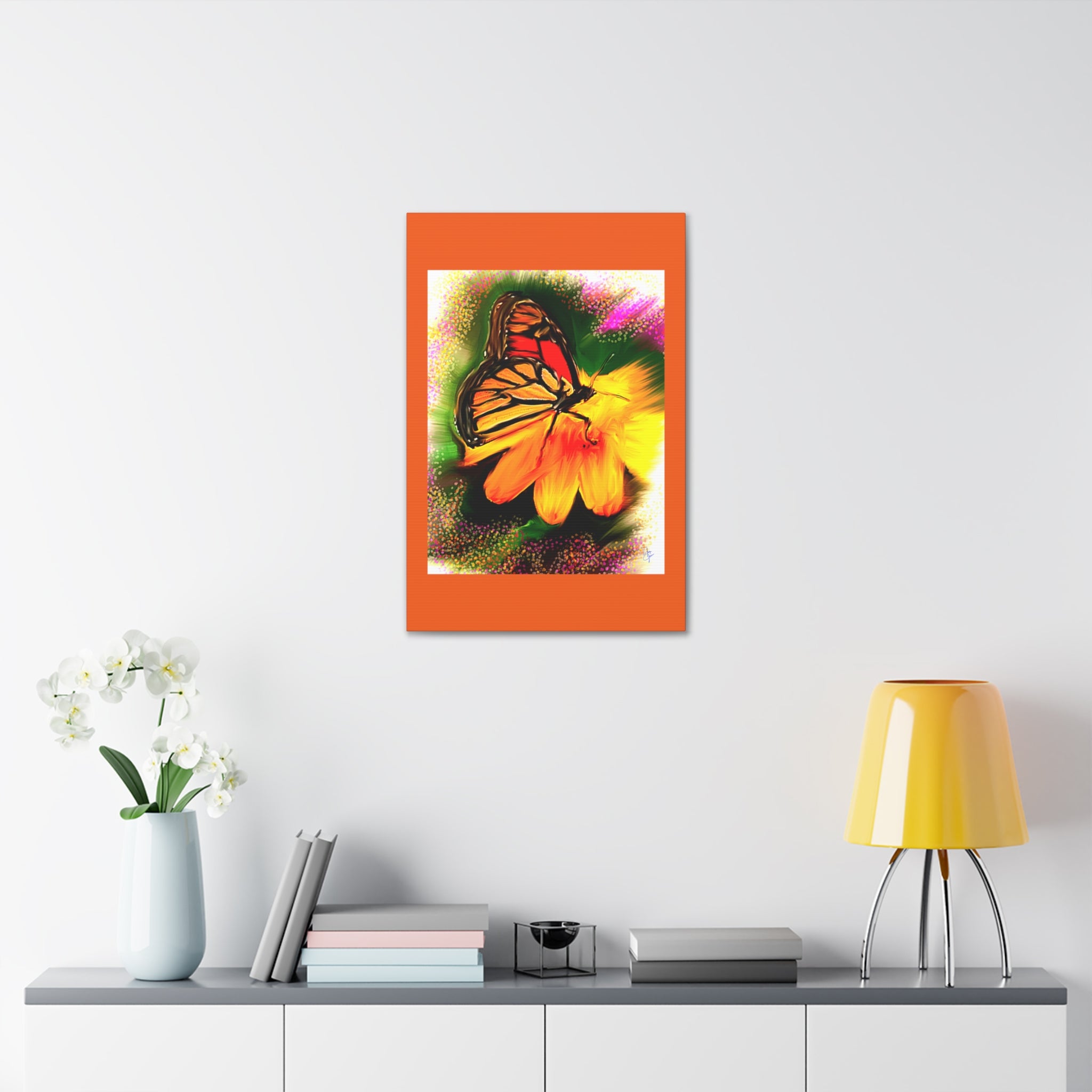 Butterfly Garden Canvas Stretched Art – Vibrant Monarch Wall Decor (1.5" Depth)