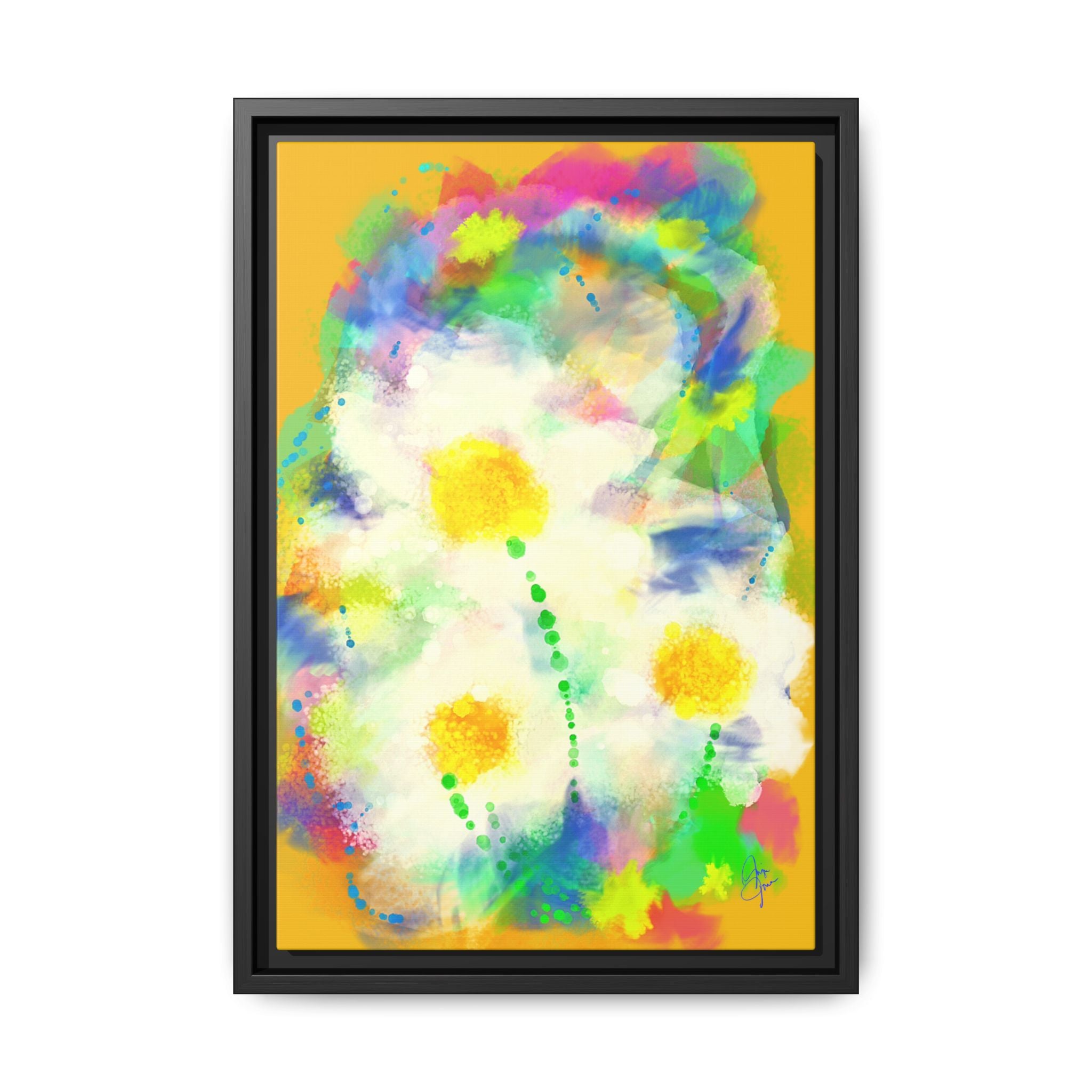 Framed Matte Canvas - Watercolor Yellow Floral Abstract Wall Art