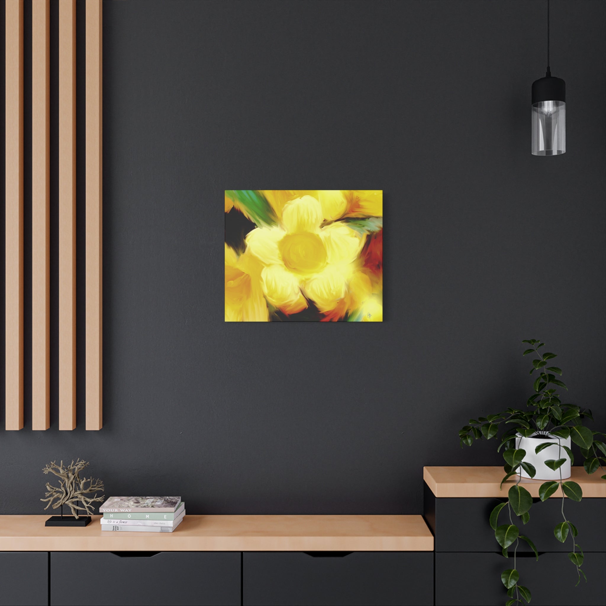 Yellow Floral Canvas Wall Art – Bright Sunflower-Style Painting, Matte Stretched Print