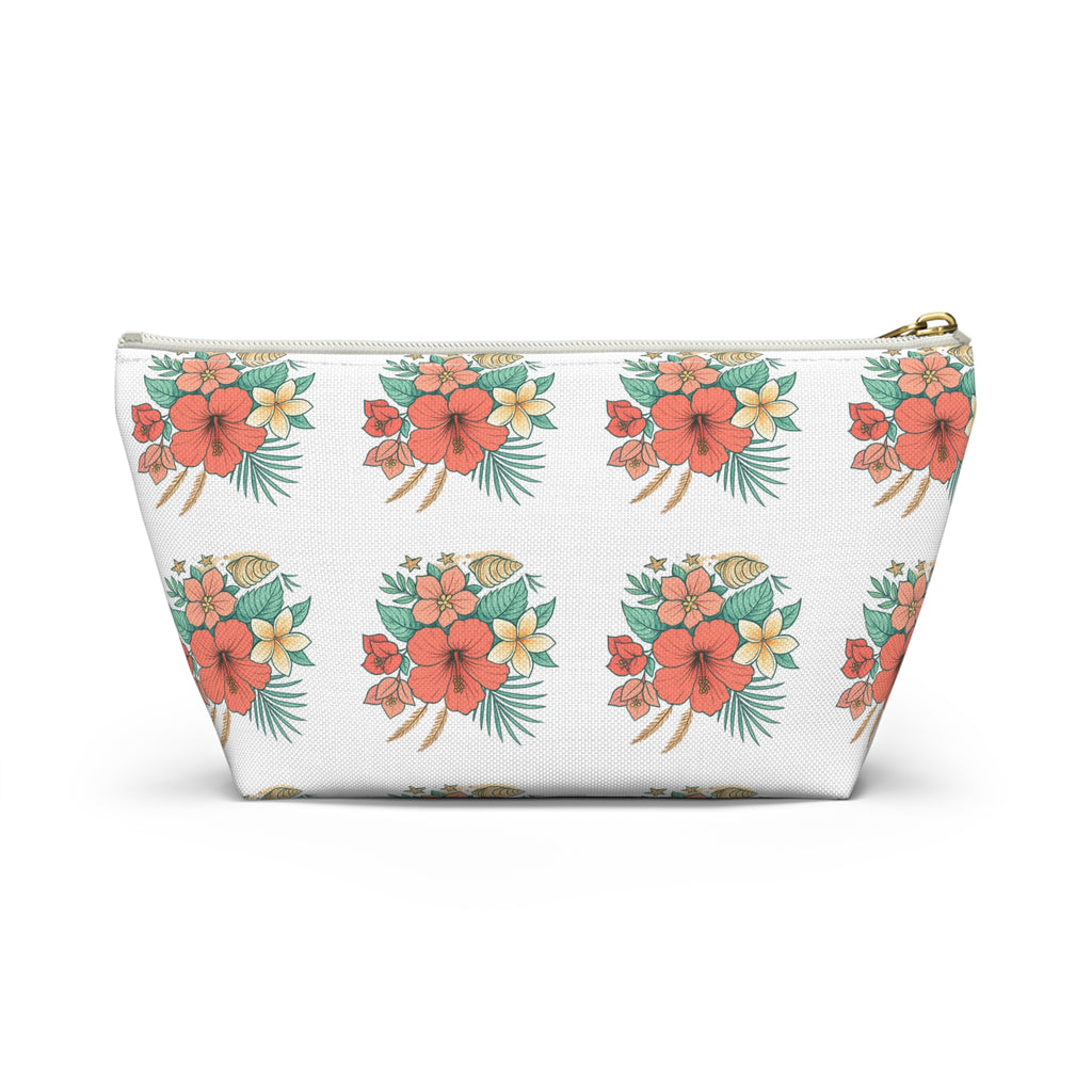 Tropical Floral Accessory Pouch — Hibiscus Cosmetic Bag with T-Bottom