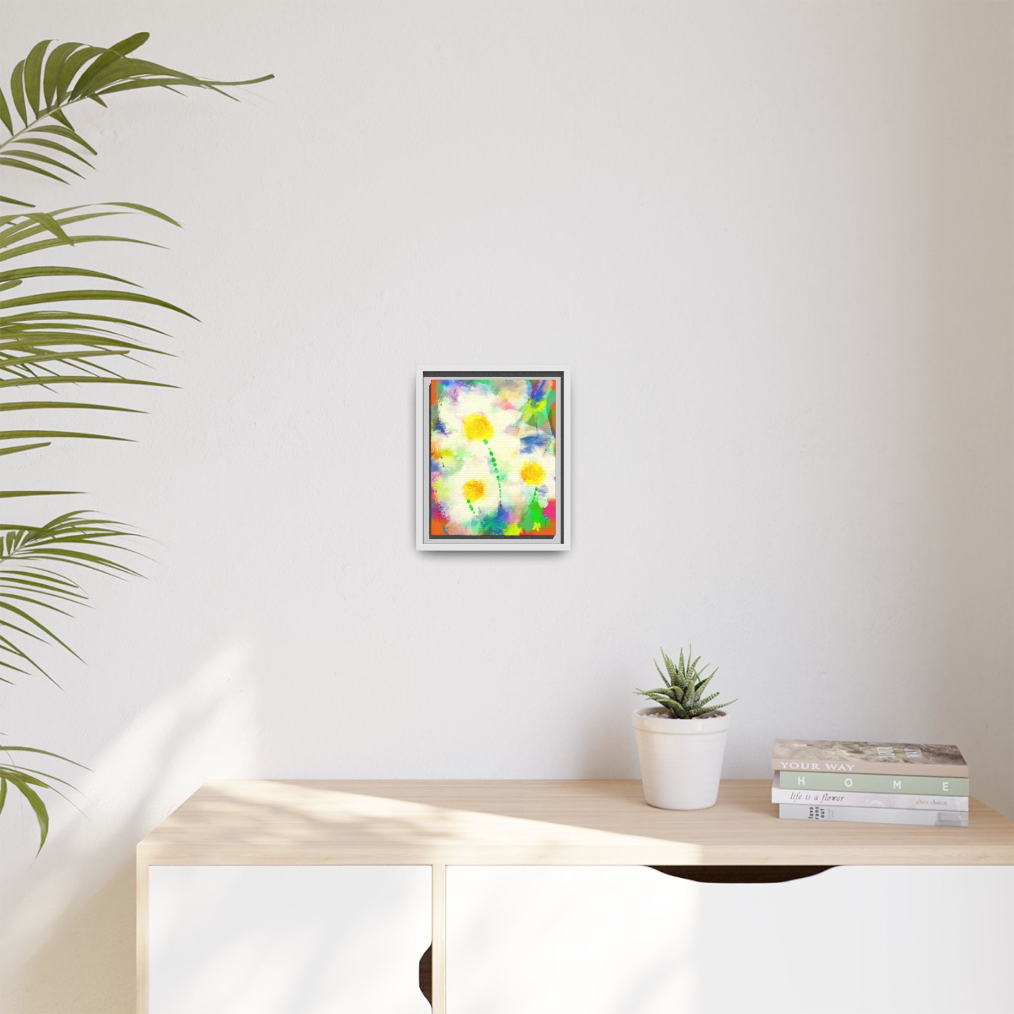 Framed Matte Canvas - Watercolor Yellow Floral Abstract Wall Art