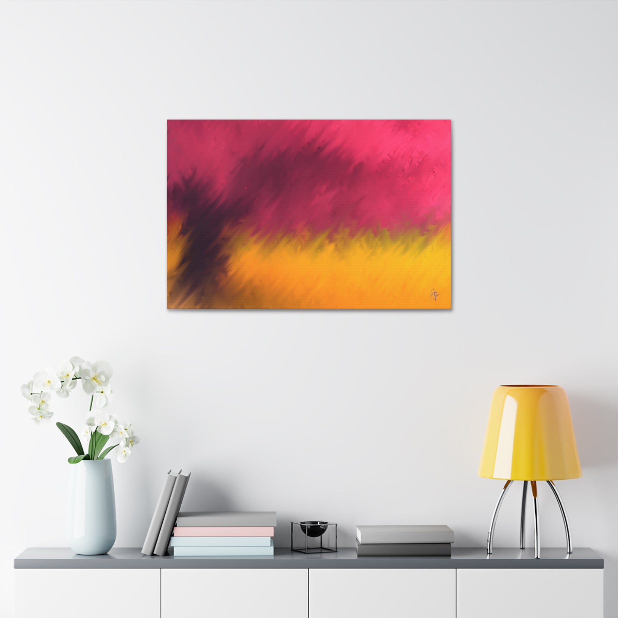 Abstract Sunset Canvas - Pink & Gold Stretched Wall Art