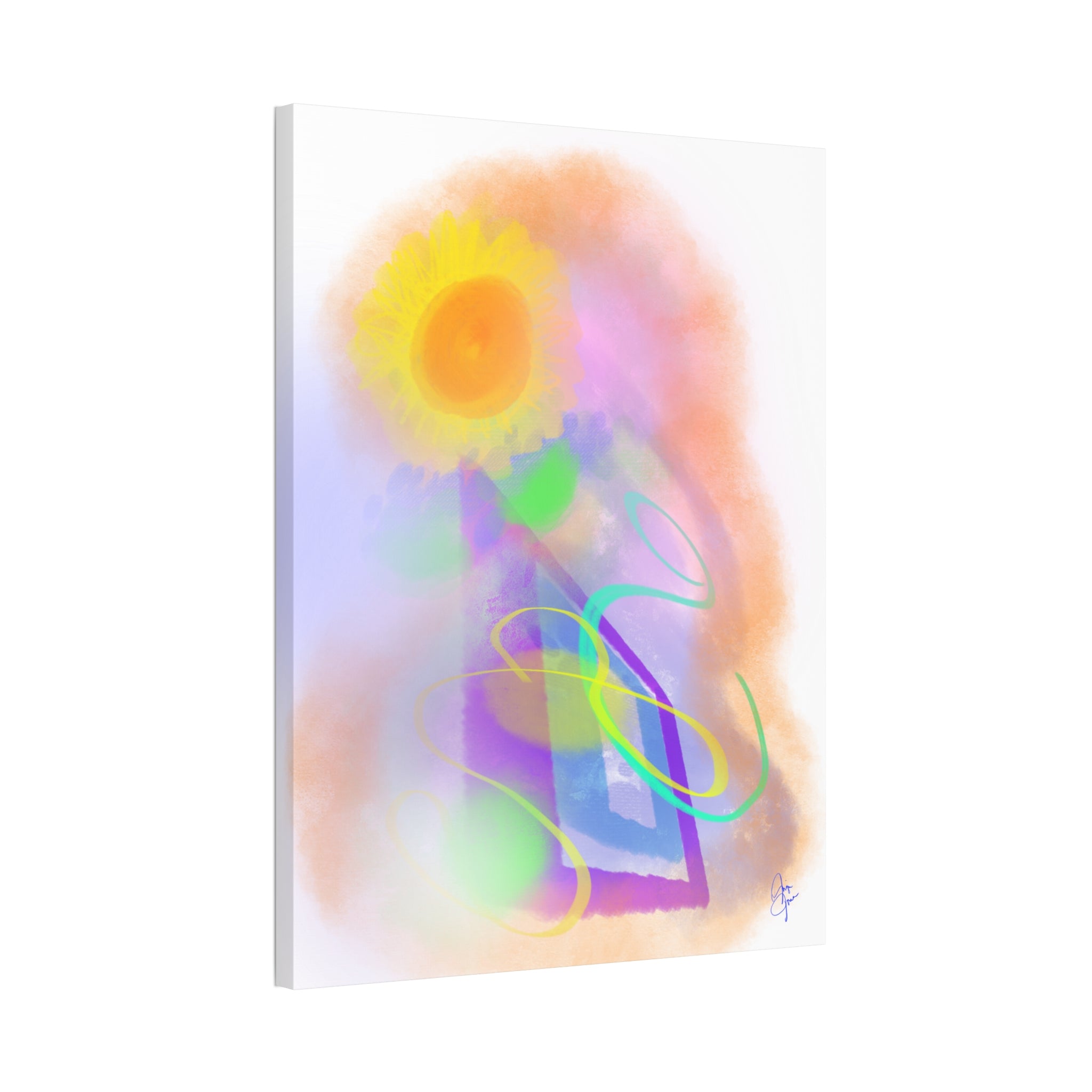 Abstract Sunrise Canvas Wall Art – Bright Pastel Sun & Swirls (1.5" Stretched)