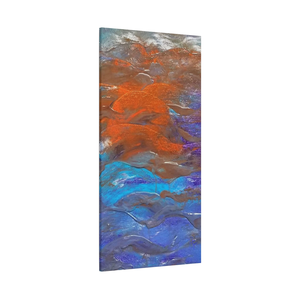 Abstract Ocean Waves Matte Canvas Art - Blue & Orange Textured Stretched Canvas