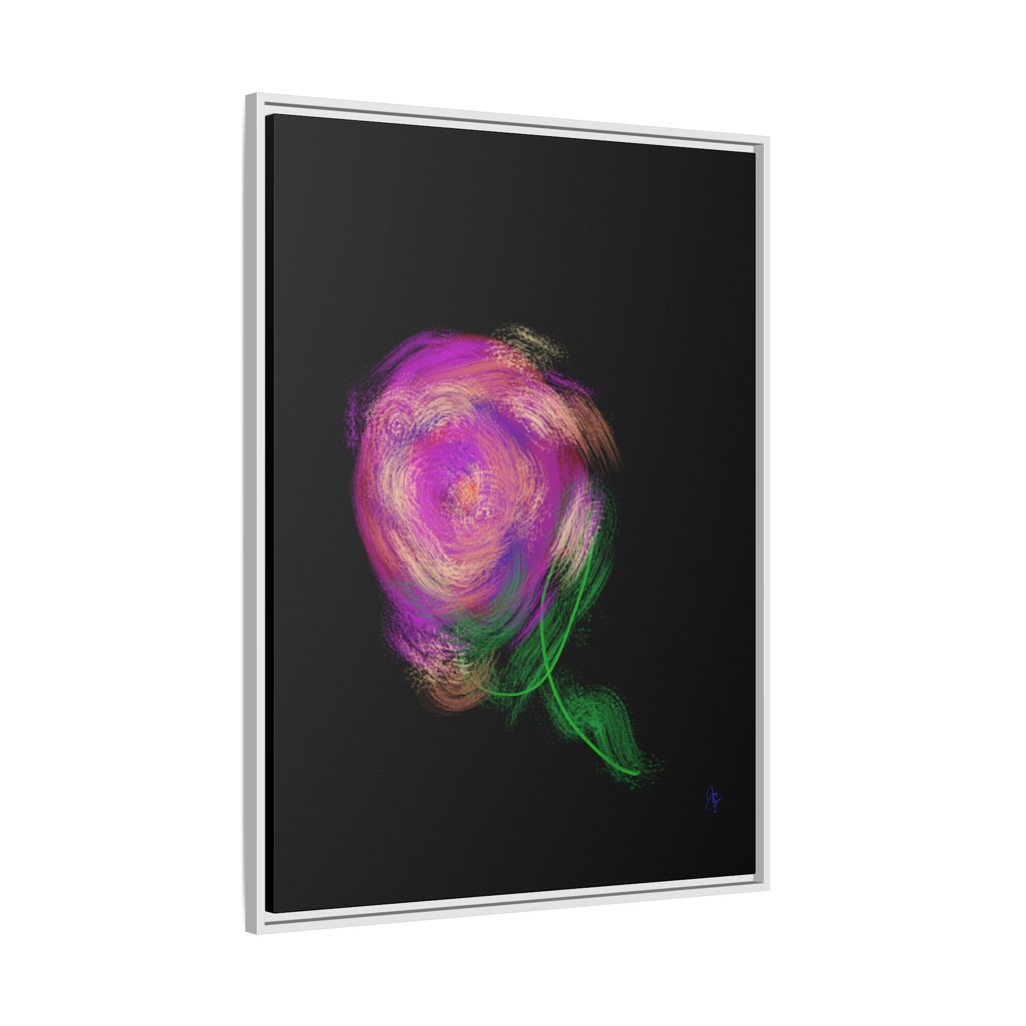 Abstract Rose Swirl Matte Framed Canvas — Multicolor Floral Wall Art