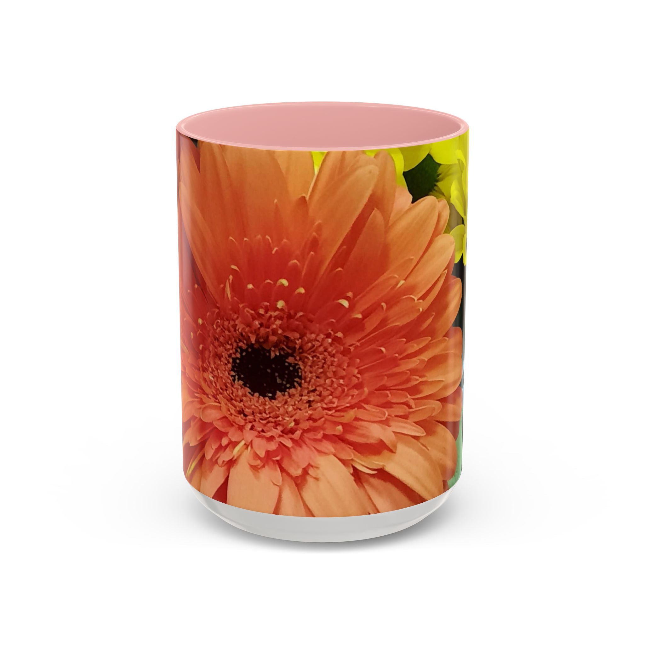 Floral Gerbera Accent Coffee Mug — Orange & Yellow Daisy Photo Wrap (11/15 oz)