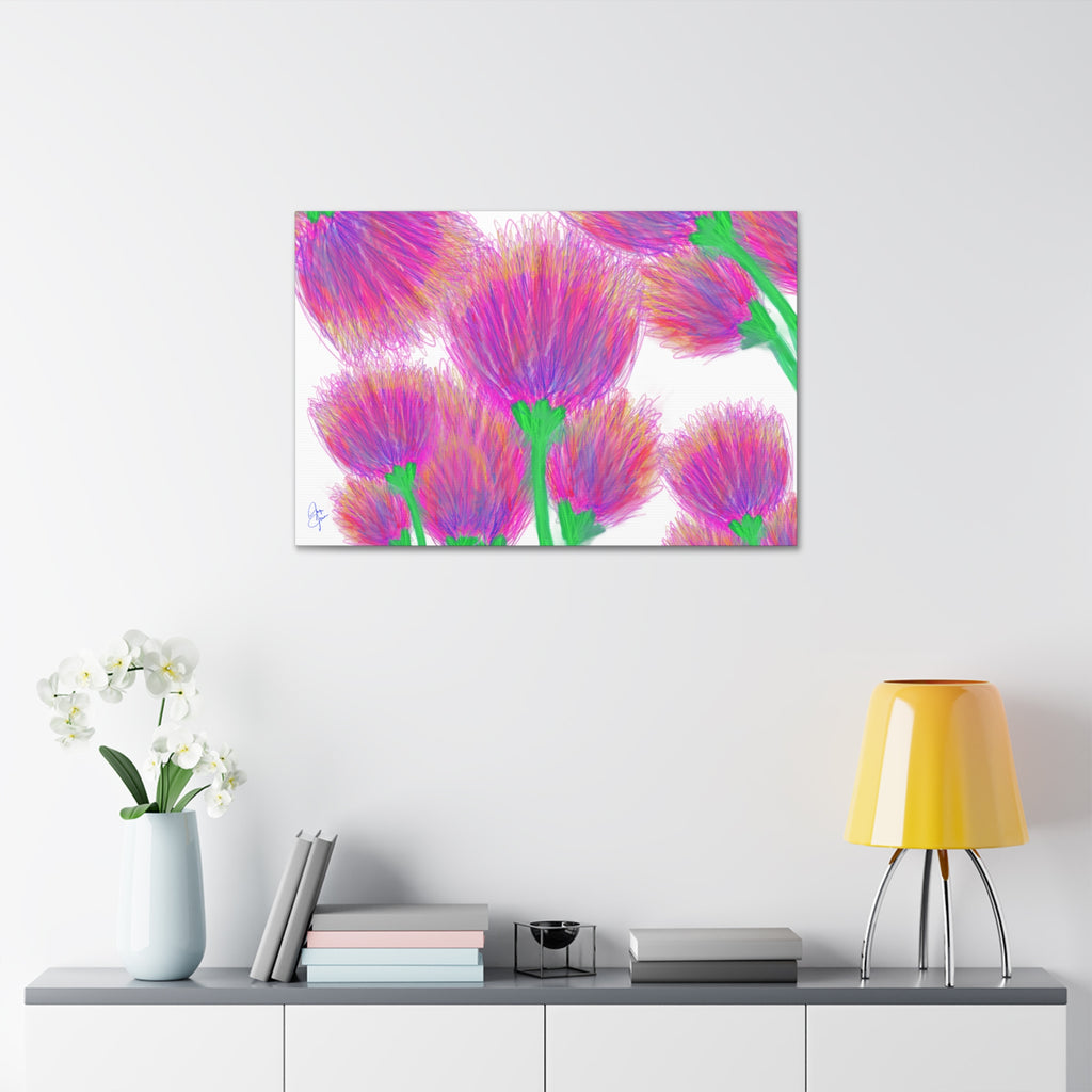 Floral Burst Canvas Print — Vibrant Pink Thistles Stretched Wall Art