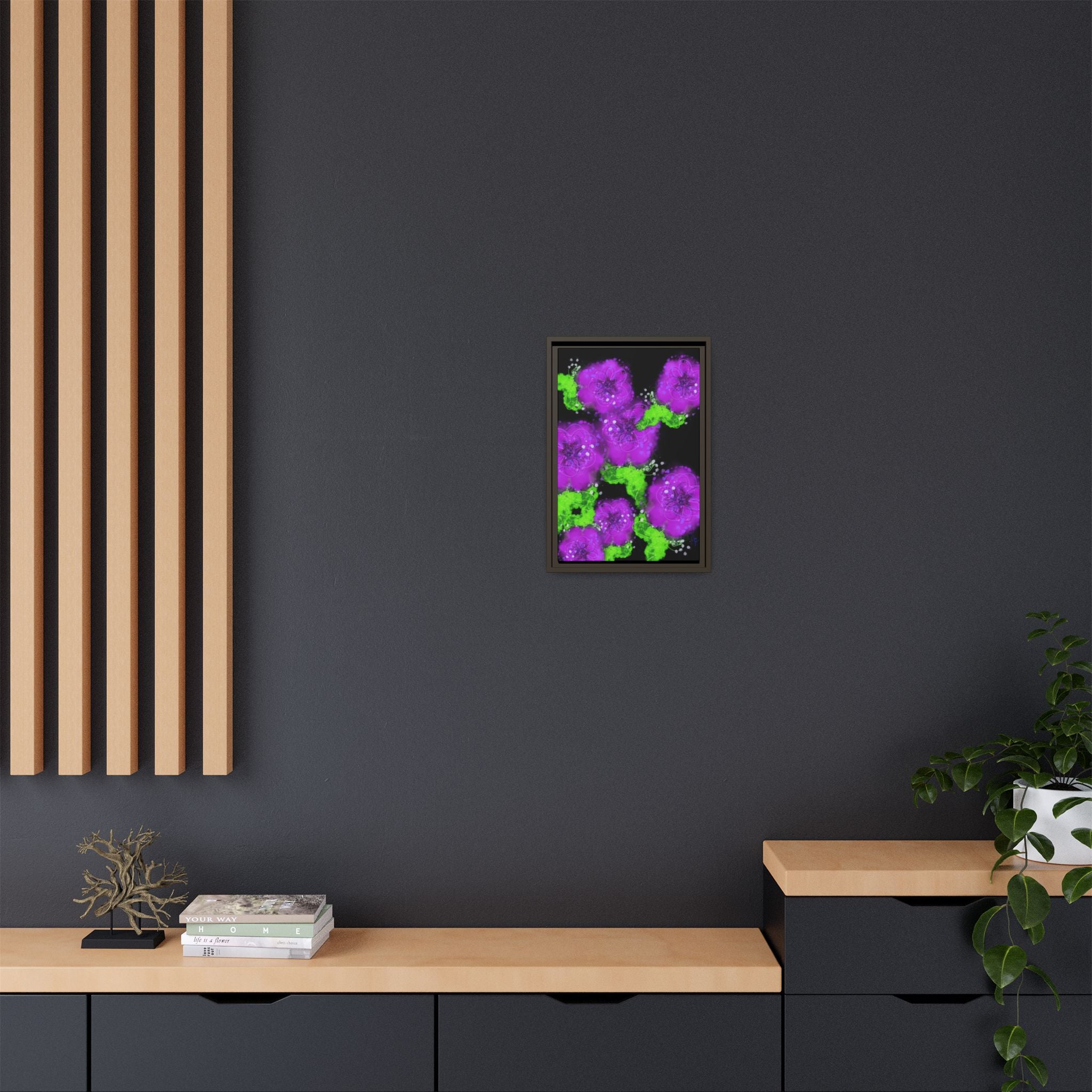 Framed Floral Canvas Print — Matte Multi-Color Blooms Wall Art