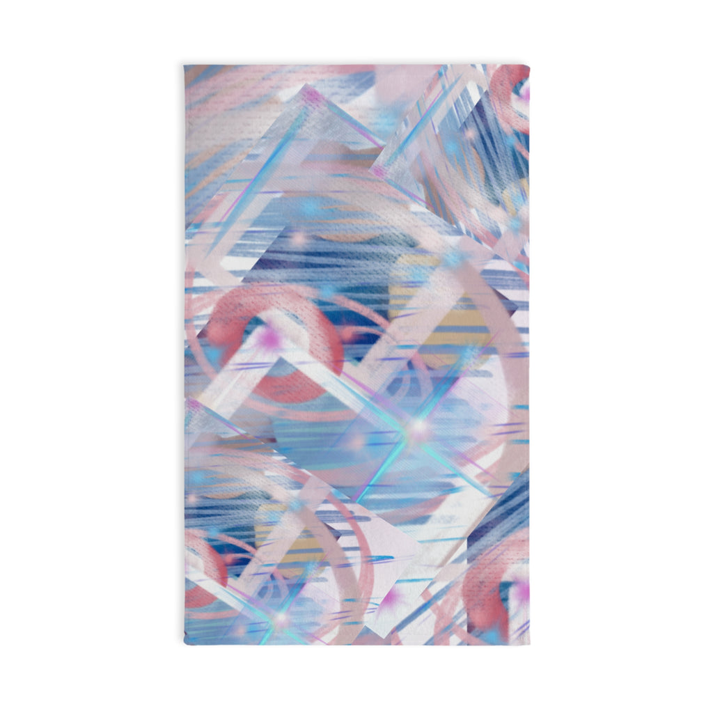 Abstract Pastel Geometric Hand Towel — Soft Blue & Pink Decorative Kitchen Towel