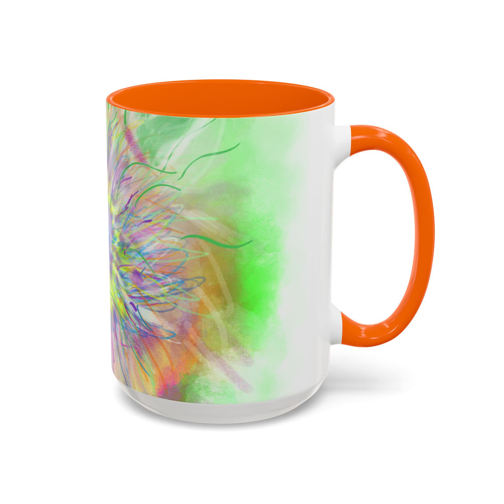 Colorful Sunflower Accent Coffee Mug — Pink Inner Artistic Floral Design (11/15 oz)
