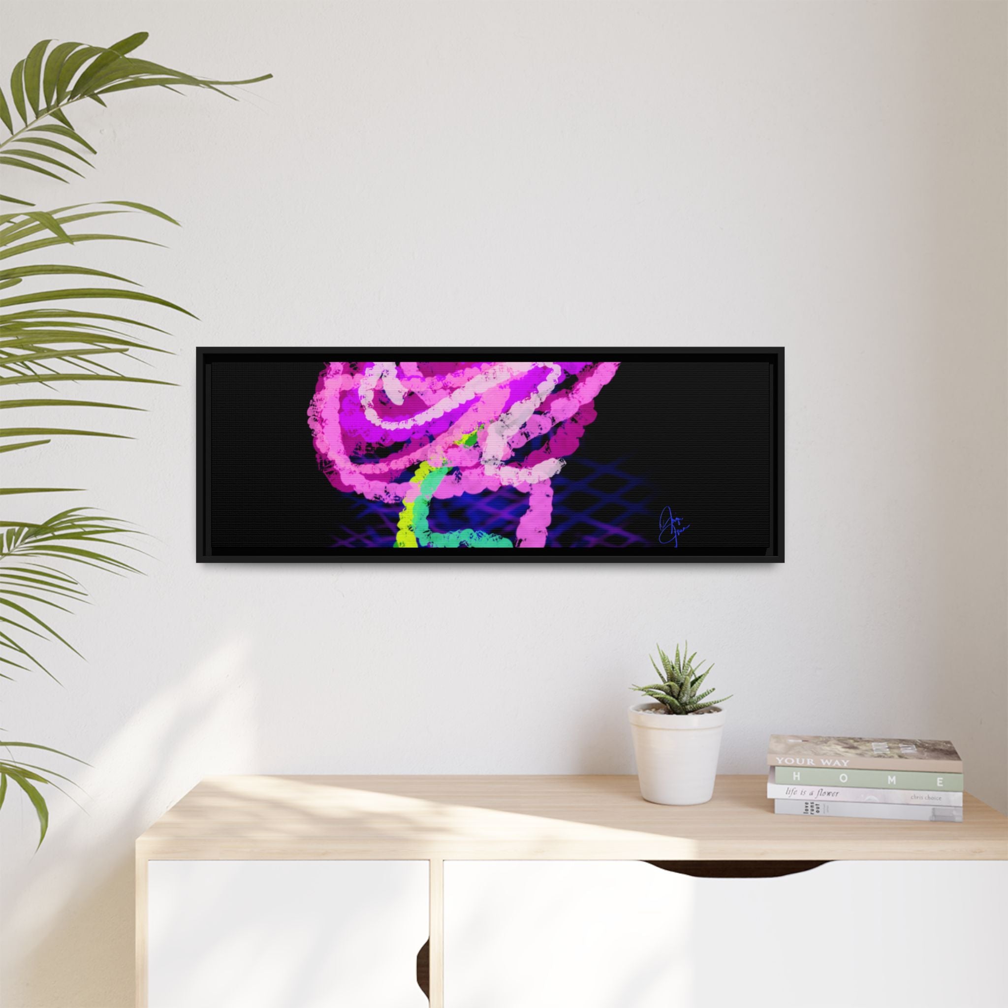 Framed Matte Canvas - Neon Rose Abstract Wall Art