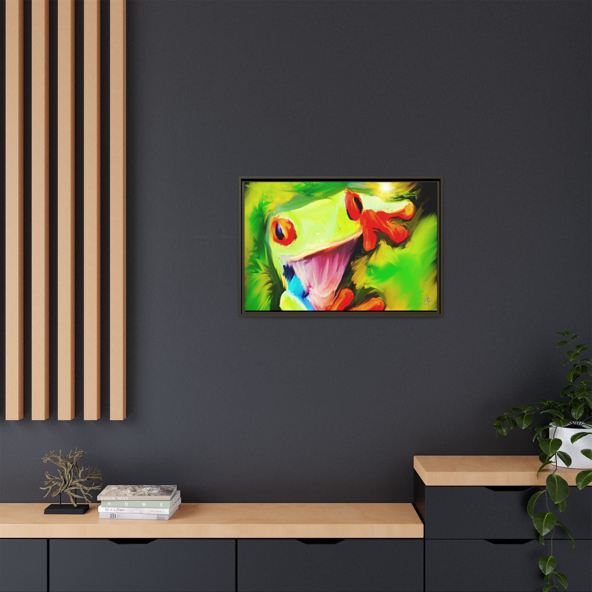 Colorful Tree Frog Matte Canvas Print — Framed Tropical Wall Art
