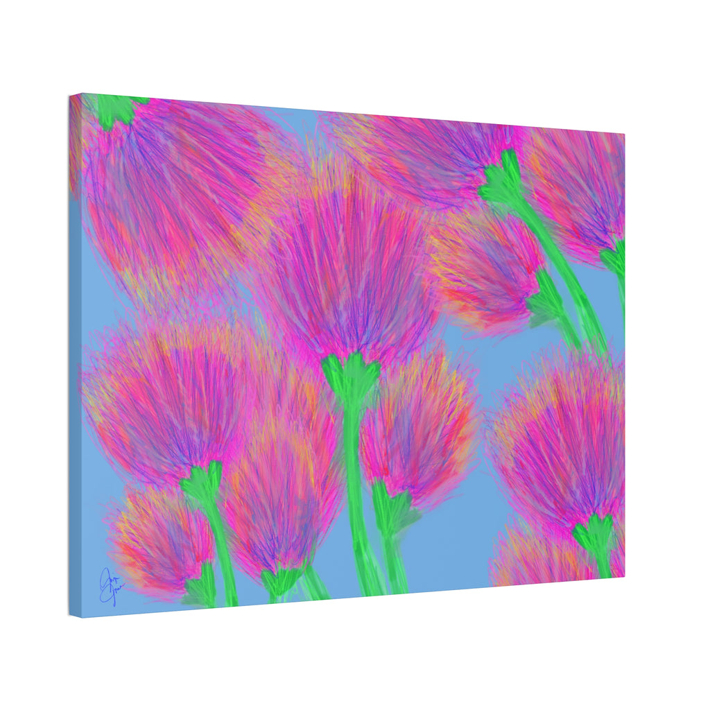 Floral Burst Canvas Print — Vibrant Pink Thistles Stretched Wall Art