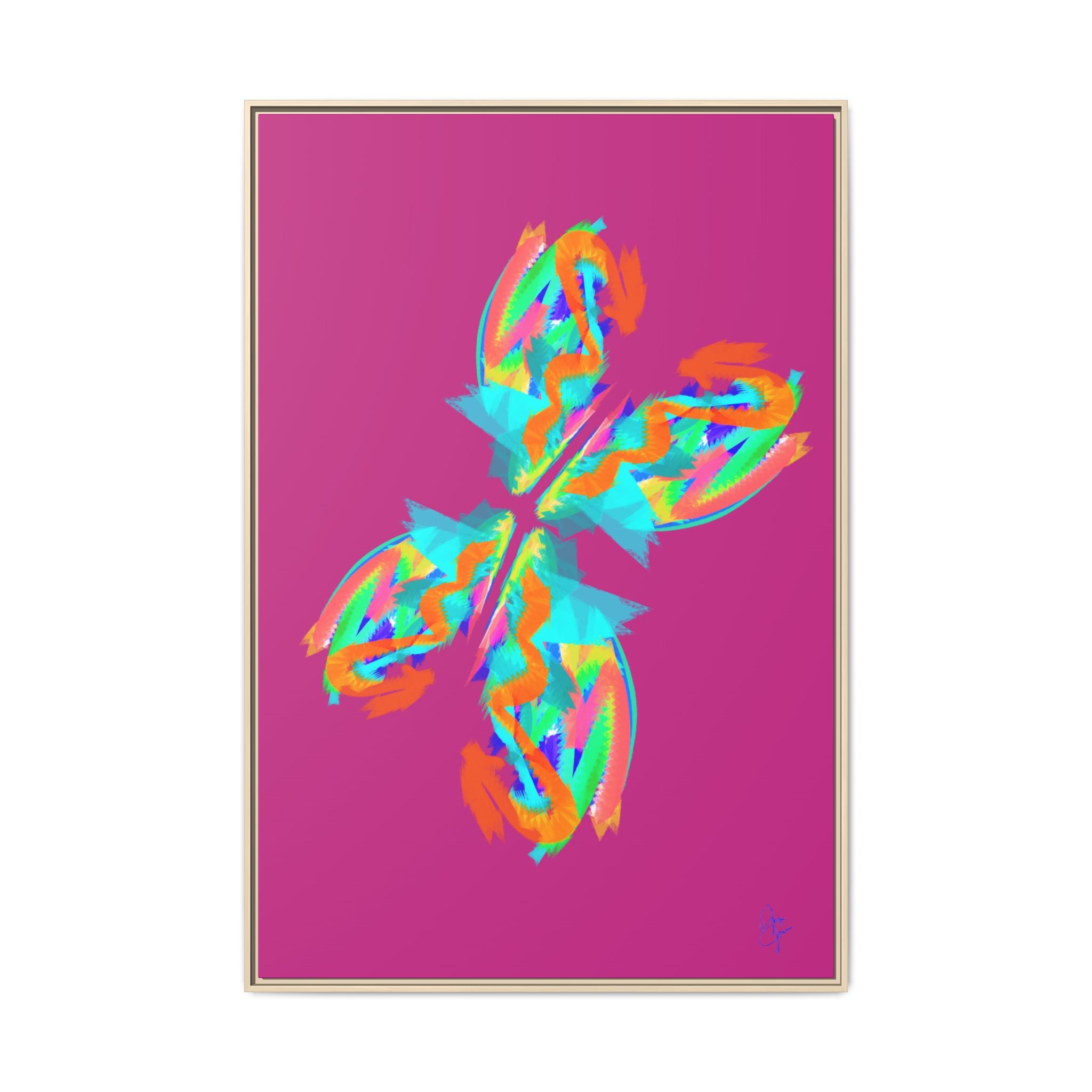 Framed Matte Canvas — Neon Abstract Butterfly Wall Art