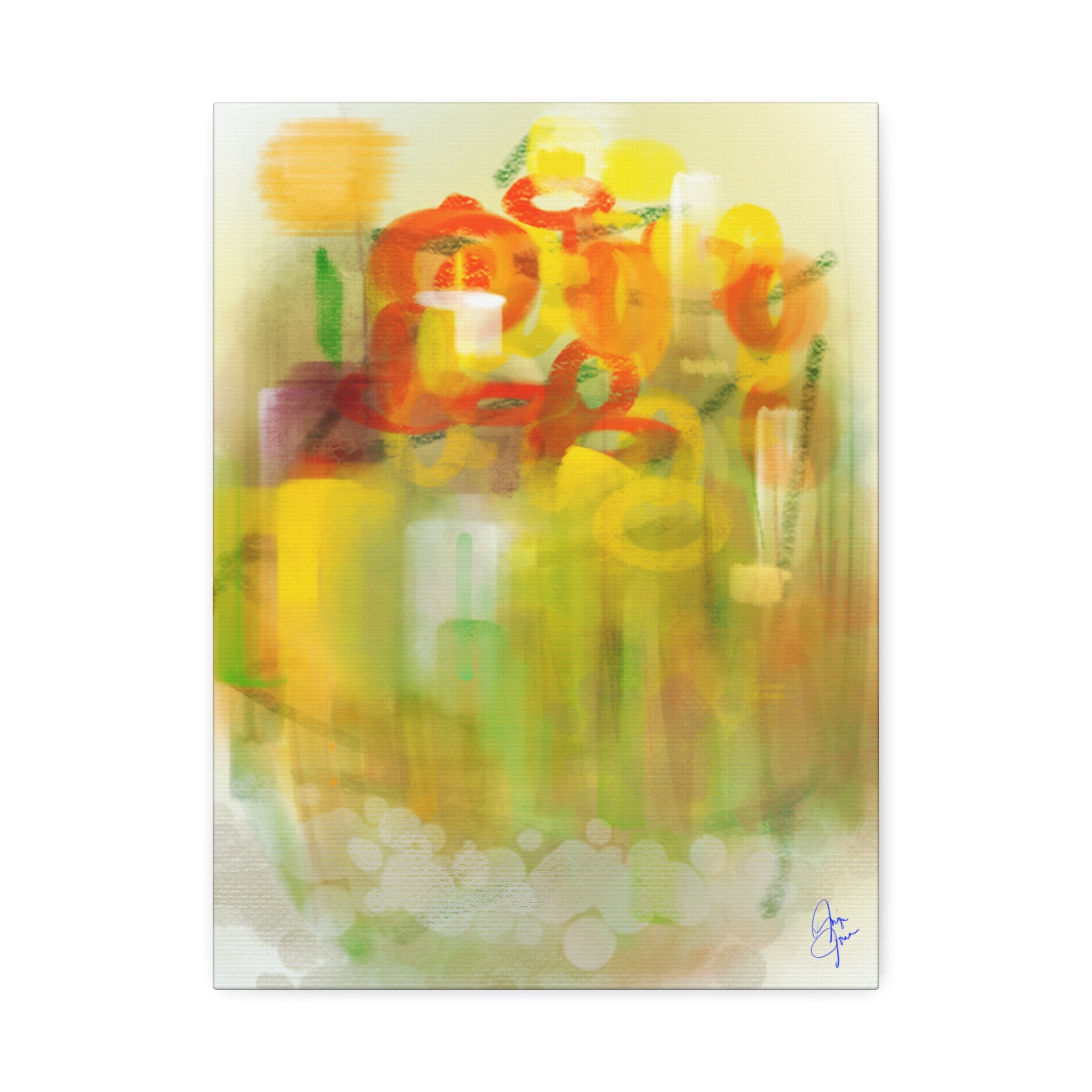 Abstract Floral Canvas Print – Yellow & Orange Stretched Wall Art (1.5" Depth)